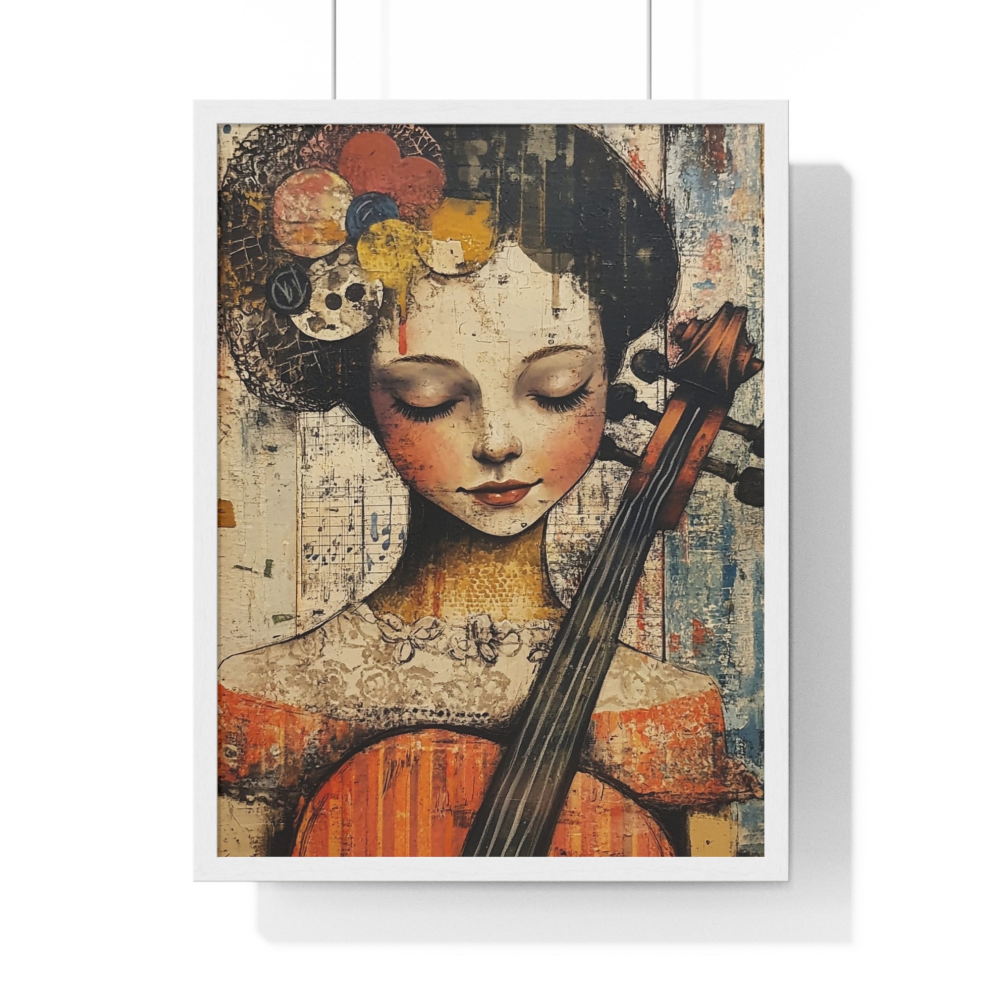 Girl With A Violin Vertical Framed Poster, Artsulli - Art is Long, Life is Short, Poster, Size, 18″ x 24″, Color, White, , , 24514260563536831484