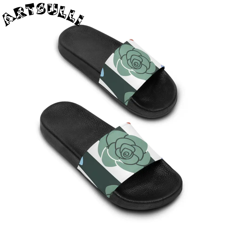 JAKKOUTTHEBXX Stripes x Roses Black and White Women’s Slide Sandals