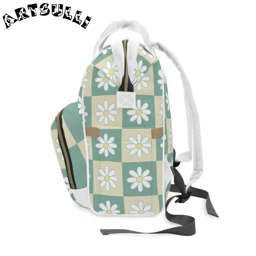 JAKKOUTTHEBXX Retro Daisy Checkerboard Green and Tan Multifunctional