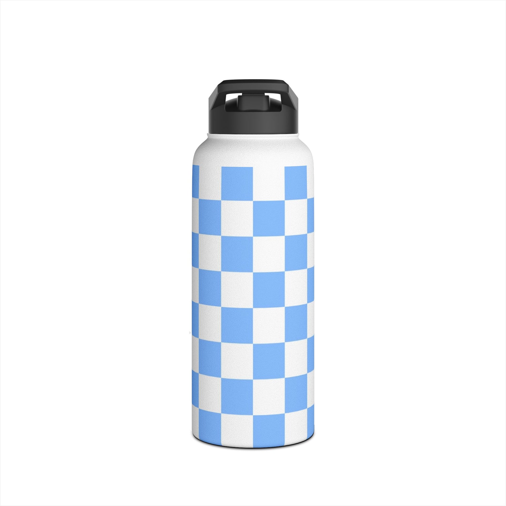 Checkerboard White and Light Blue Stainless Steel Water Bottle, Standard Lid, Artsulli - Art is Long, Life is Short, Mug, , , , , , , 