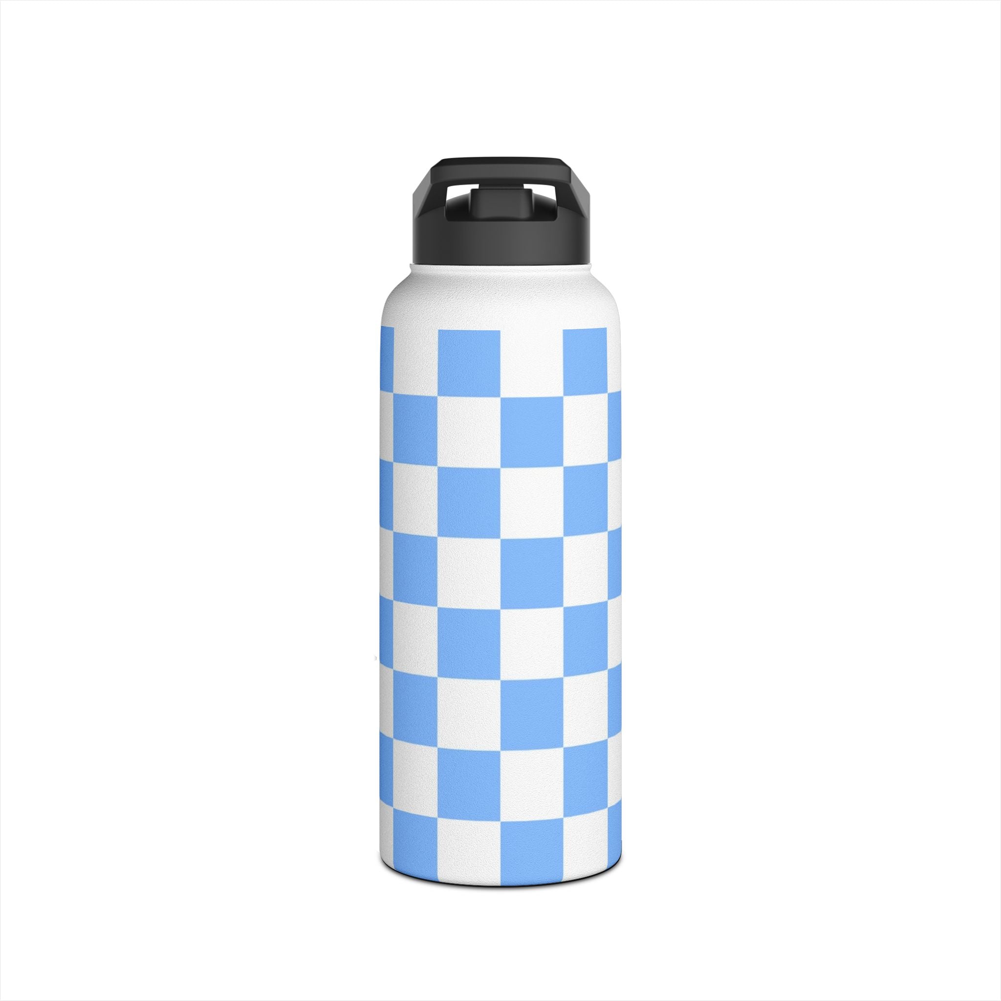 Checkerboard White and Light Blue Stainless Steel Water Bottle, Standard Lid, Artsulli - Art is Long, Life is Short, Mug, , , , , , , 