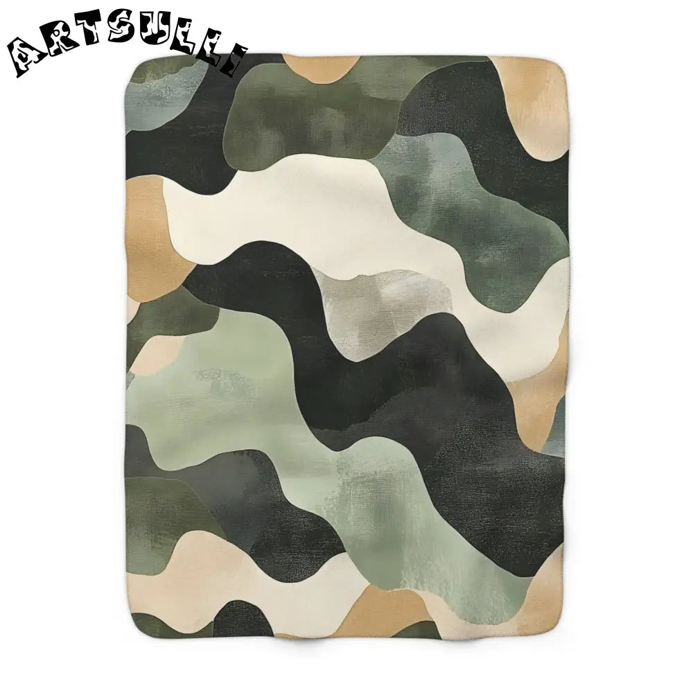 JAKKOUTTHEBXX Abstract Wavy Fleece Blanket Rug Muted Green Black