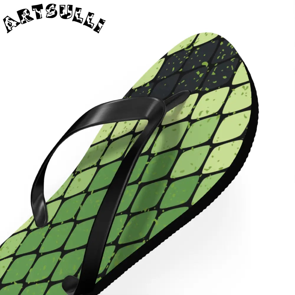 JAKKOUTTHEBXX Snake Skin Green and Black Flip Flops JAKKOUTTHEBXX