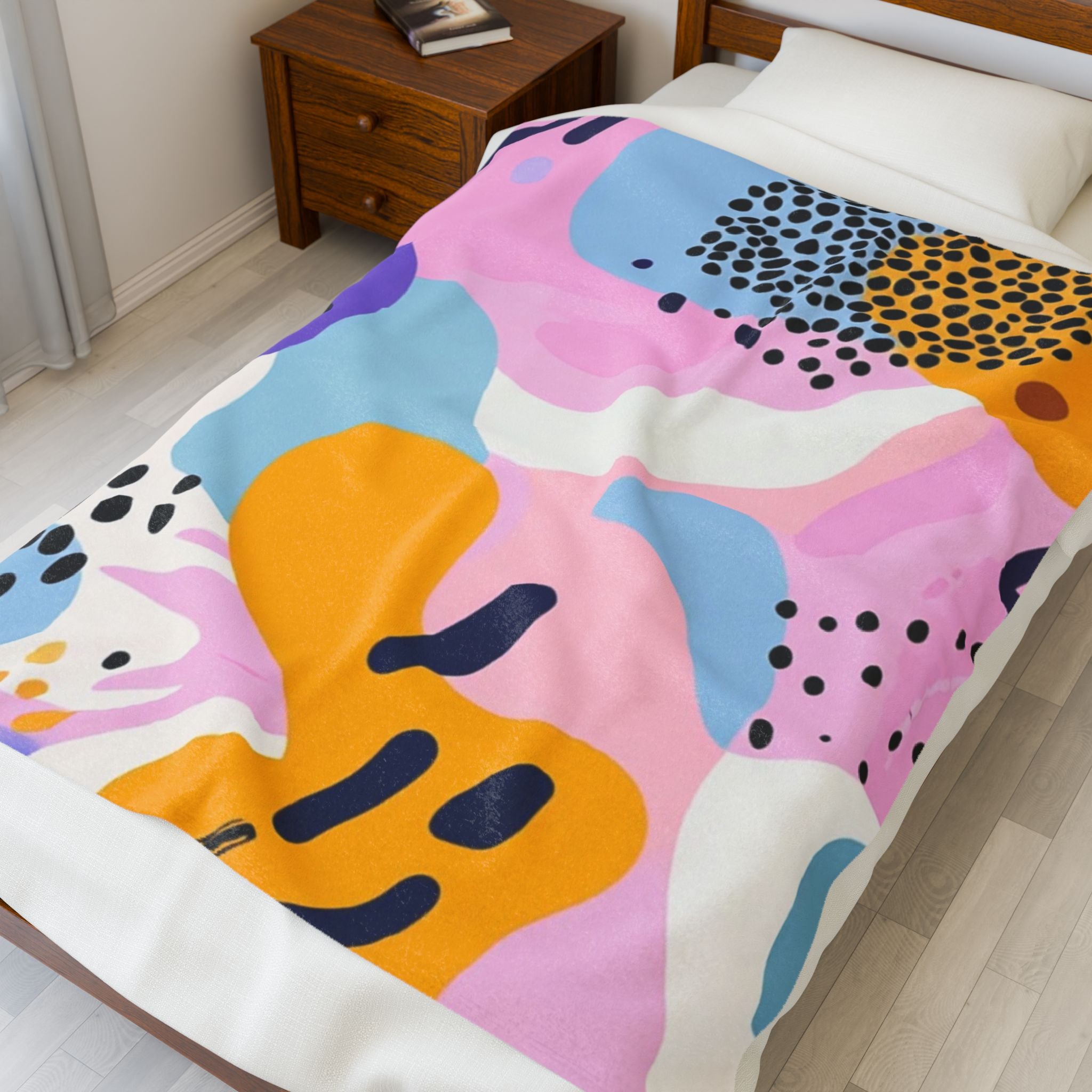 Colorful Abstract Dots and Shapes Velveteen Plush Blanket, Artsulli - Art is Long, Life is Short, All Over Prints, , , , , , , 
