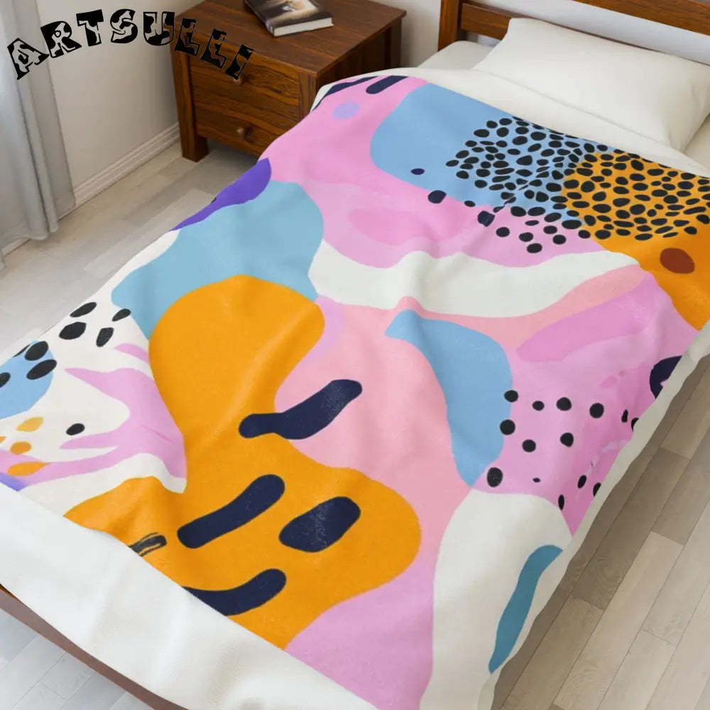 JAKKOUTTHEBXX Colorful Abstract Dots and Shapes Velveteen Plush