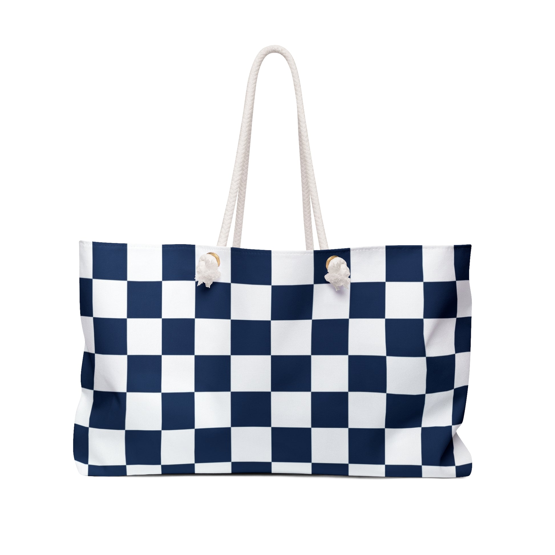 Checkerboard White and Navy Blue Weekender Bag, Artsulli - Art is Long, Life is Short, Bags, Size, 24" × 13", , , , , 33916283775247728992