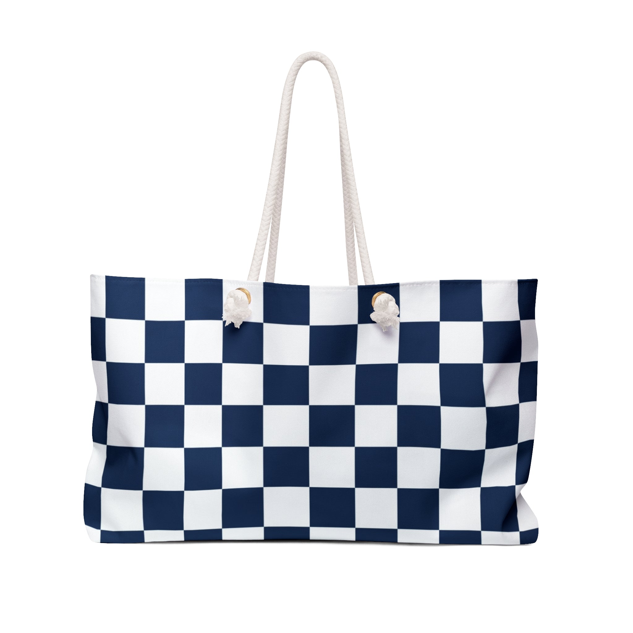 Checkerboard White and Navy Blue Weekender Bag, Artsulli - Art is Long, Life is Short, Bags, Size, 24" × 13", , , , , 33916283775247728992