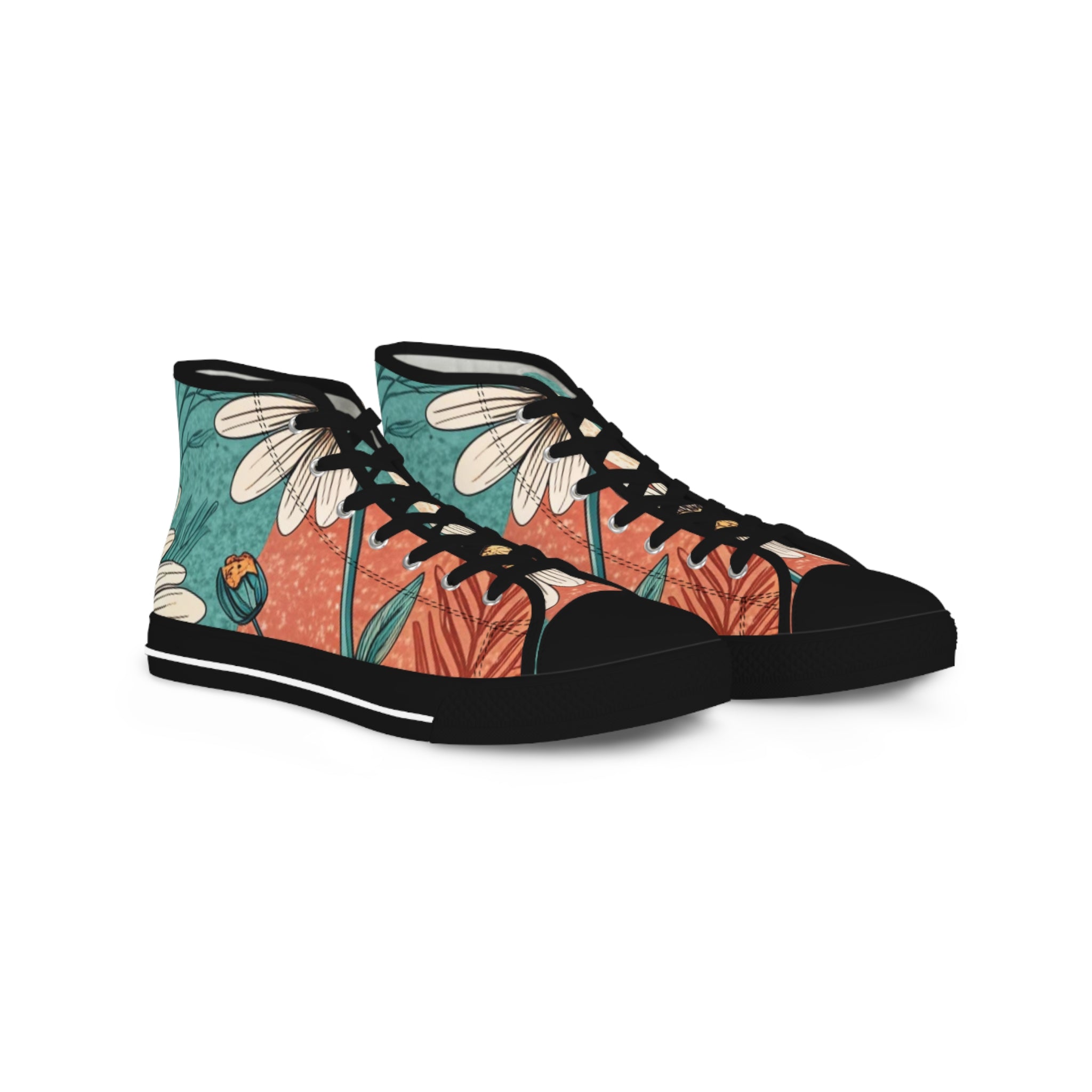 Retro Daisy Dream Men's High Top Sneakers, Artsulli - Art is Long, Life is Short, Shoes, Size, US 5, Color, Black sole, , , 93846577782048524638