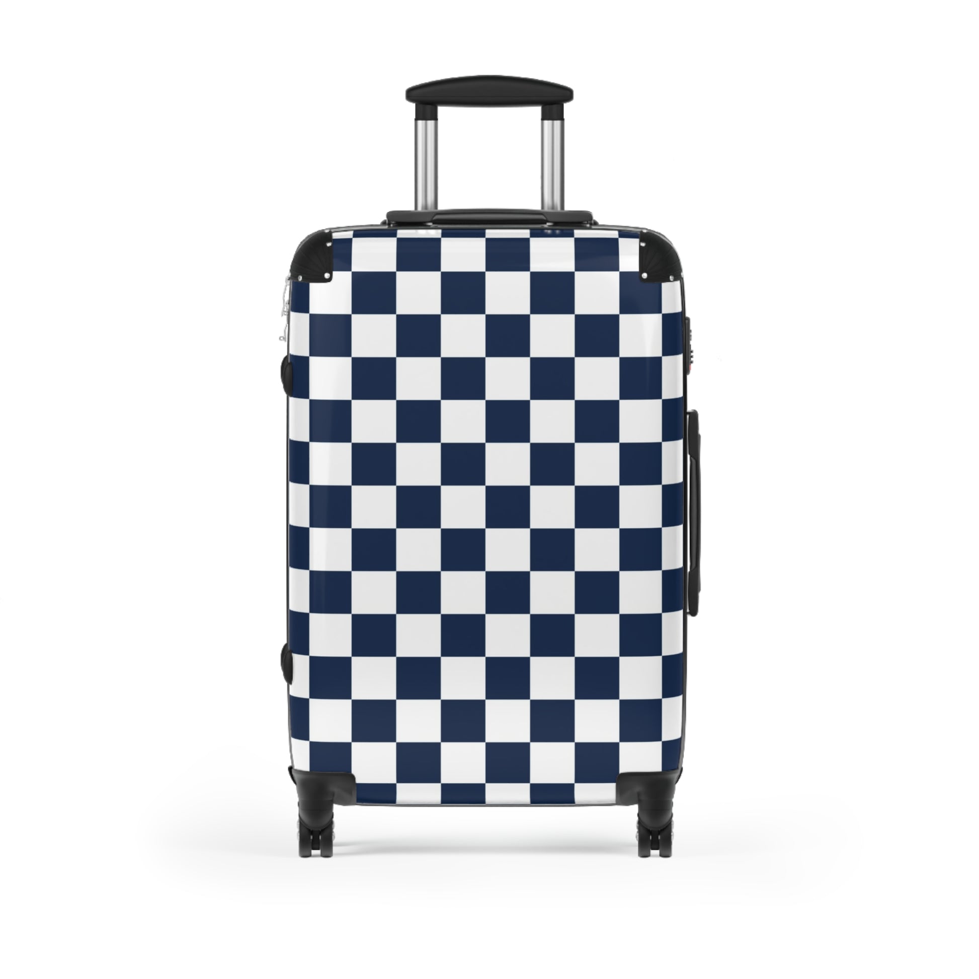 Checkerboard White and Navy Blue Suitcase, Artsulli - Art is Long, Life is Short, Bags, Size, Medium, Color, Black, , , 69167385327478860195