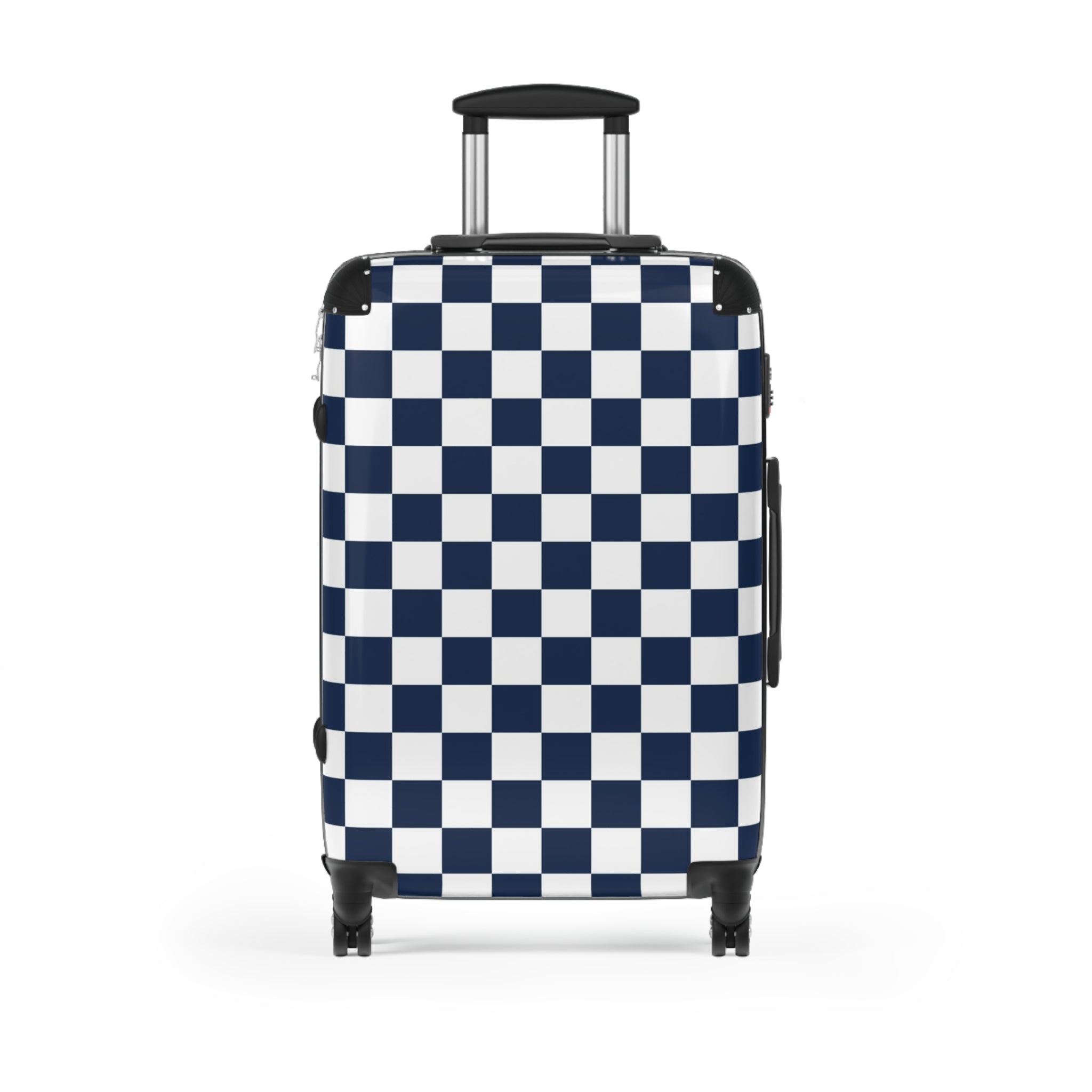 Checkerboard White and Navy Blue Suitcase, Artsulli - Art is Long, Life is Short, Bags, Size, Medium, Color, Black, , , 69167385327478860195
