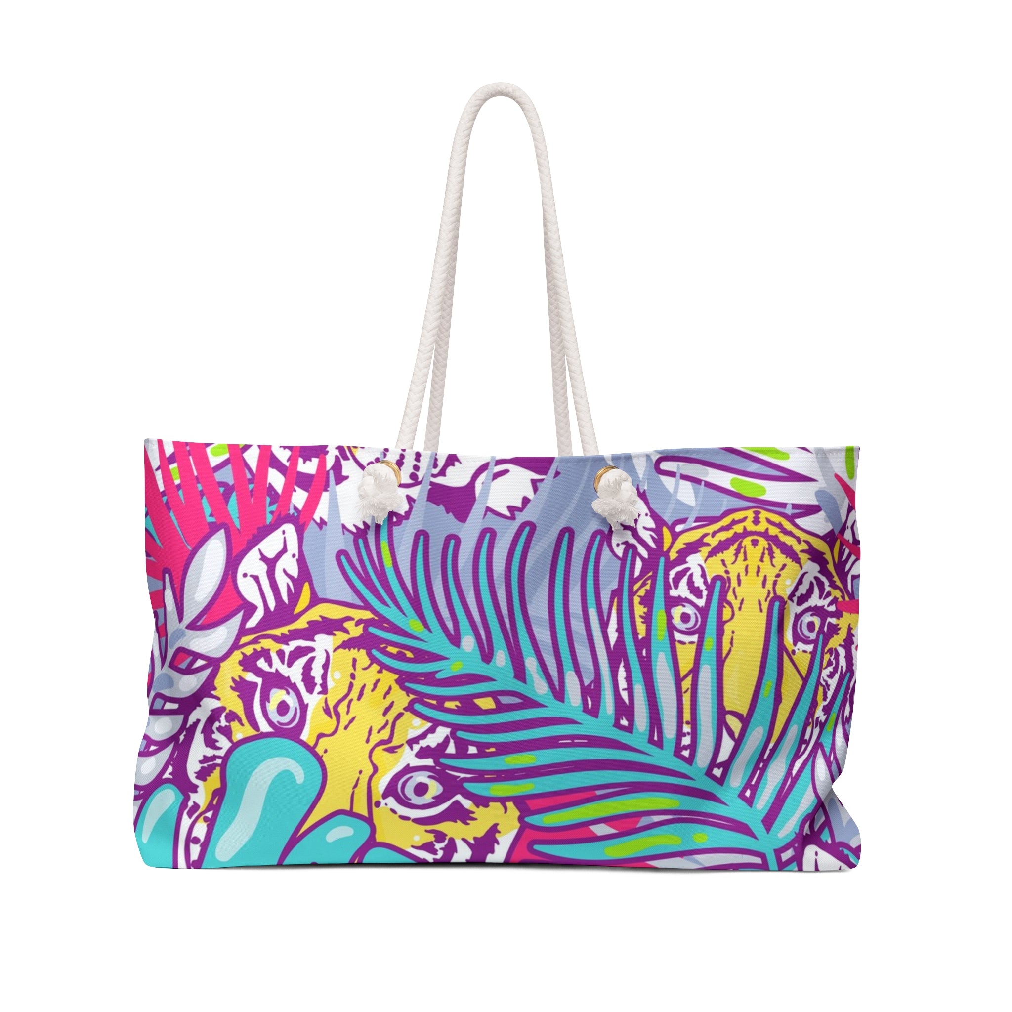 Tropical Floral Tigers Torquise and Purple Weekender Bag, Artsulli - Art is Long, Life is Short, Bags, Size, 24" × 13", , , , , 14252498925411