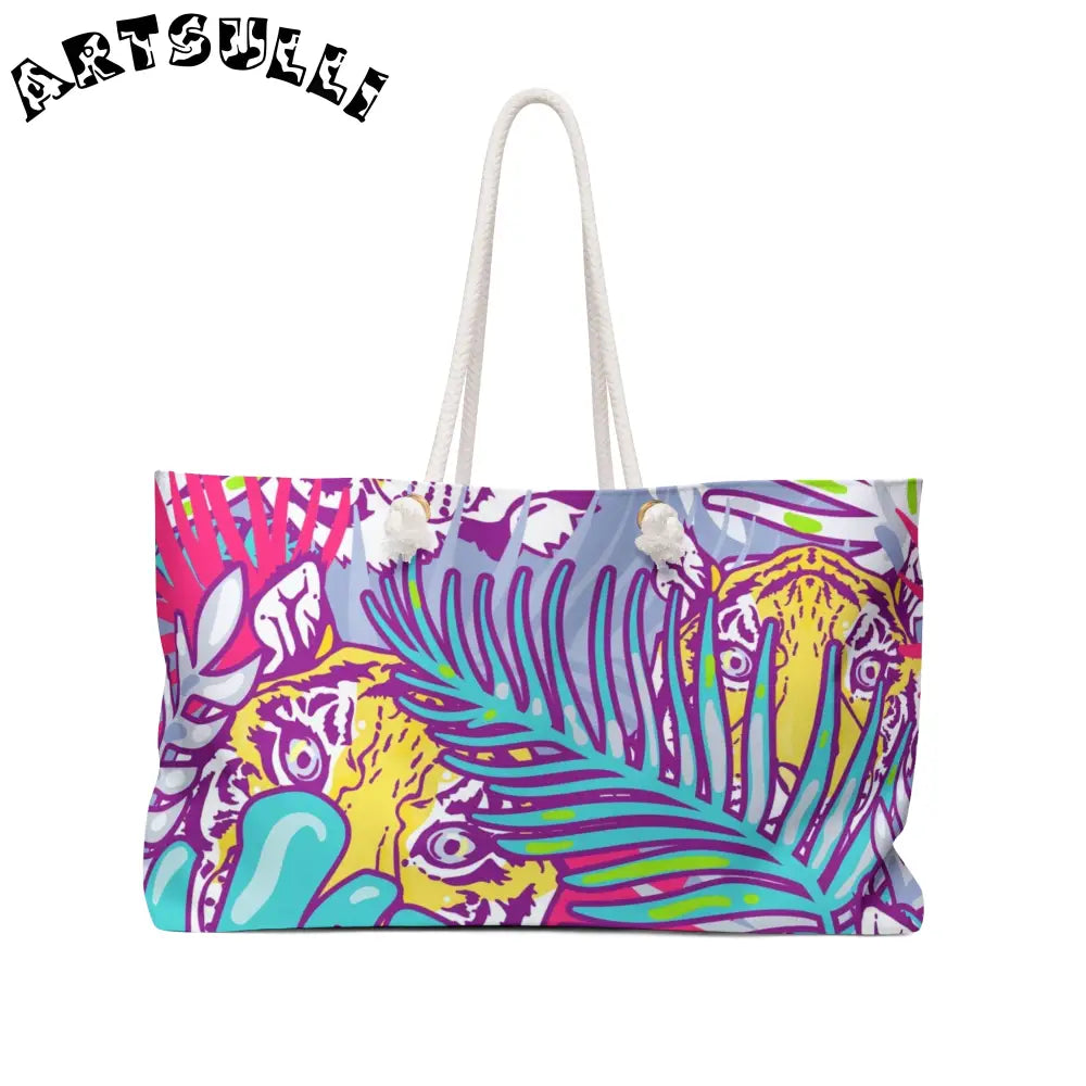 JAKKOUTTHEBXX Tropical Floral Tigers Torquise and Purple Weekender