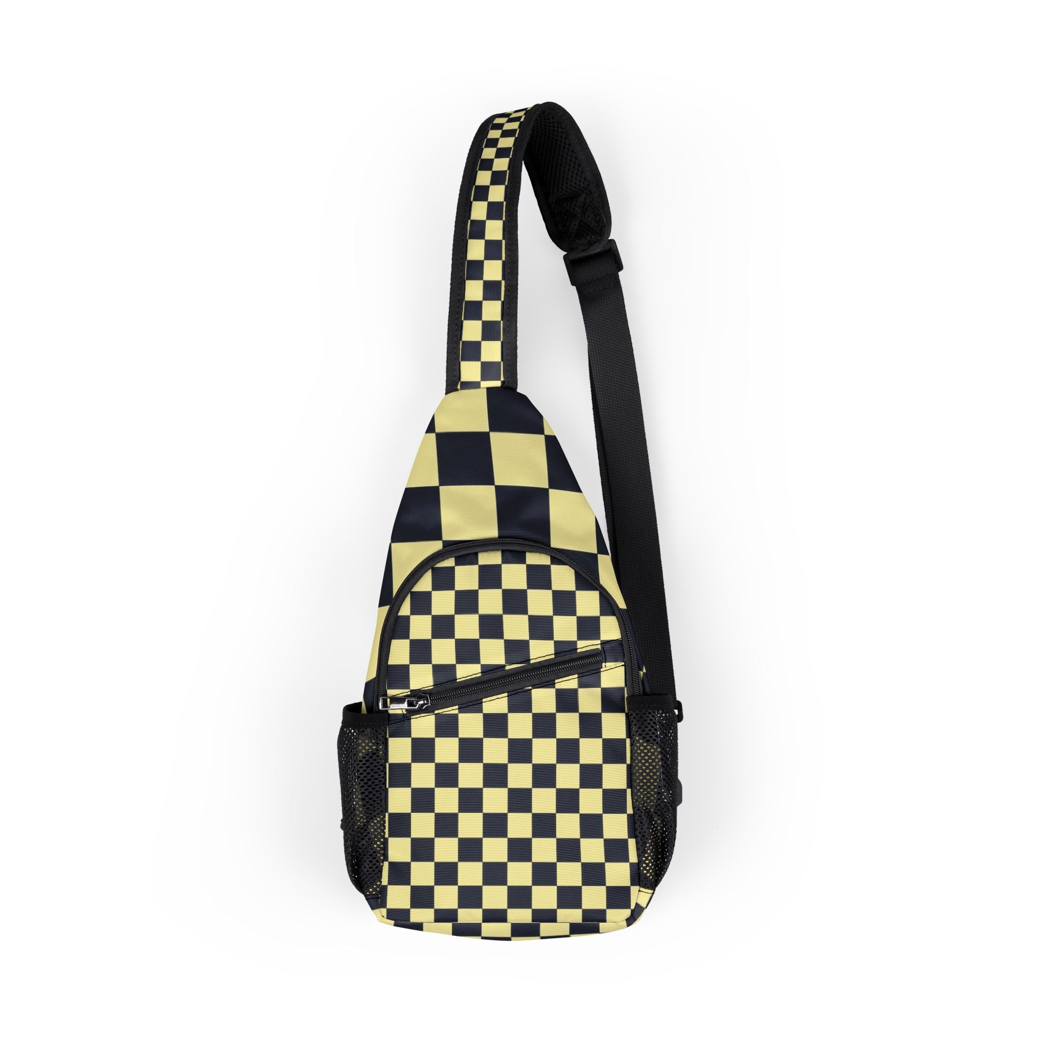 Checkerboard Black and Yellow Chest Bag (AOP), Artsulli - Art is Long, Life is Short, Bags, Size, One size, , , , , 31944293536785592860