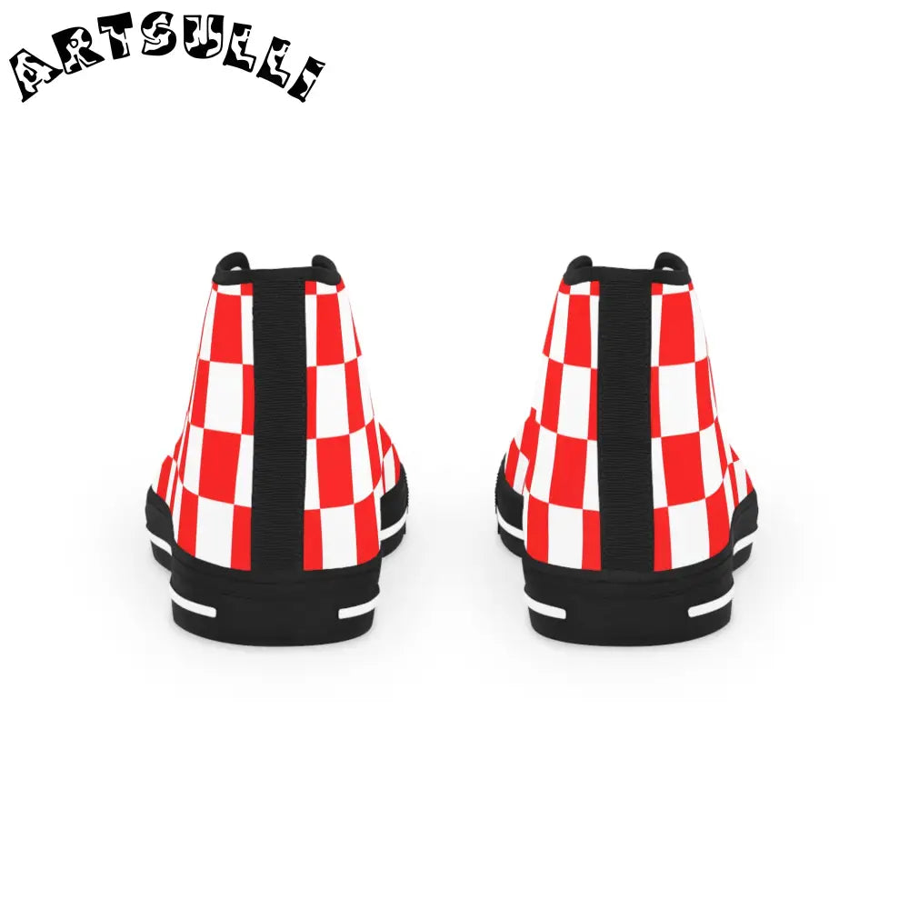 JAKKOUTTHEBXX Checkerboard Red and White Men’s High Top Sneakers