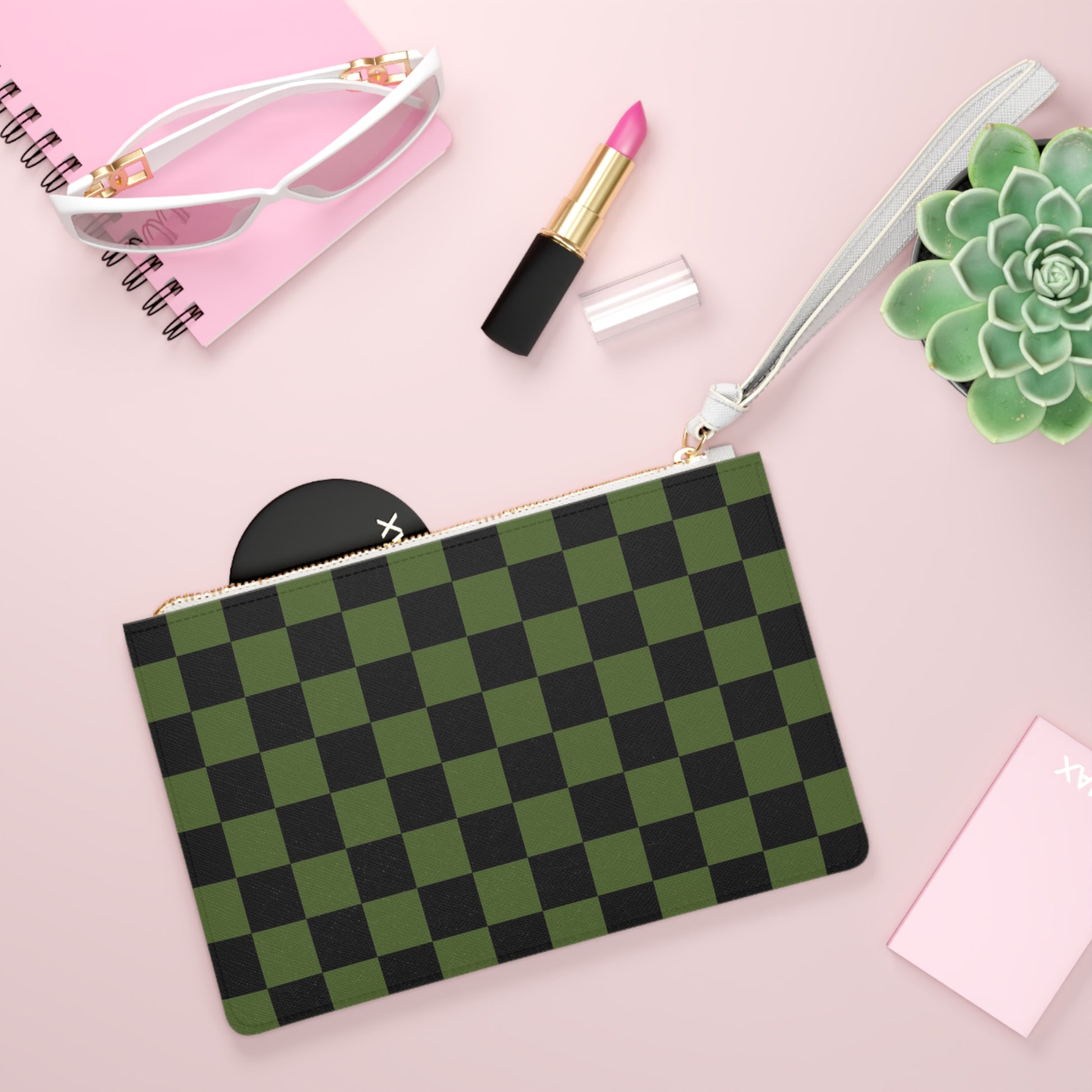 Checkerboard Olive Green and Black Clutch Bag, Artsulli - Art is Long, Life is Short, Bags, , , , , , , 