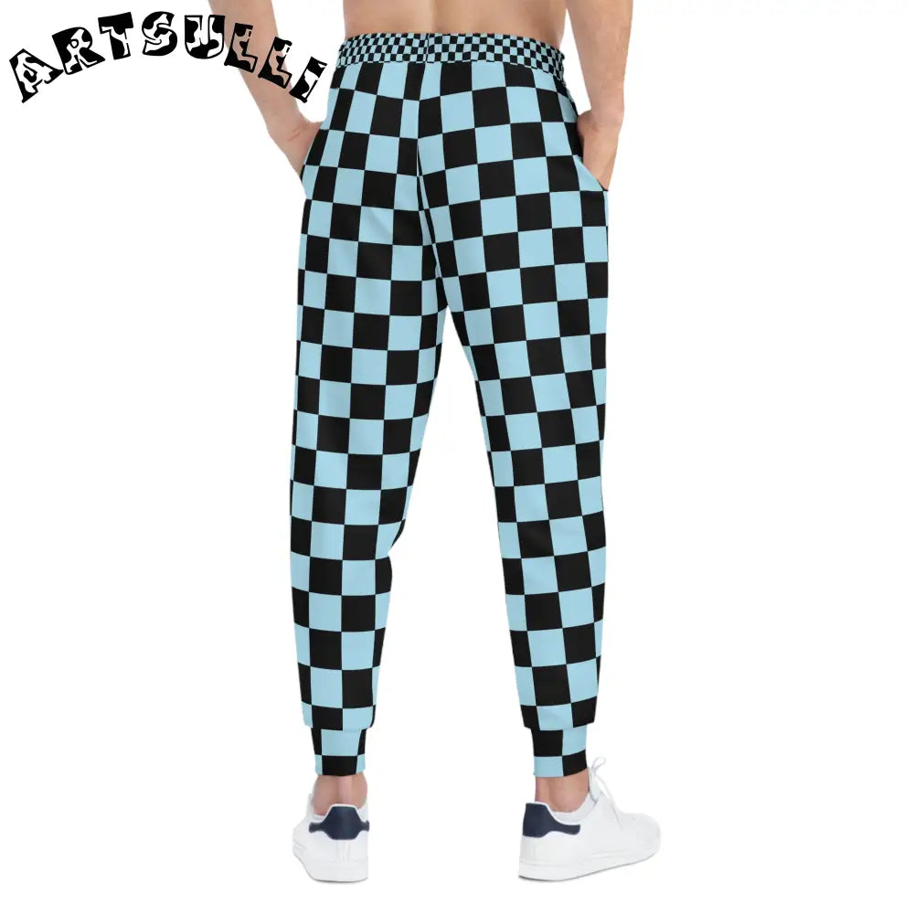 JAKKOUTTHEBXX Checkerboard Black and Blue Athletic Joggers (AOP)
