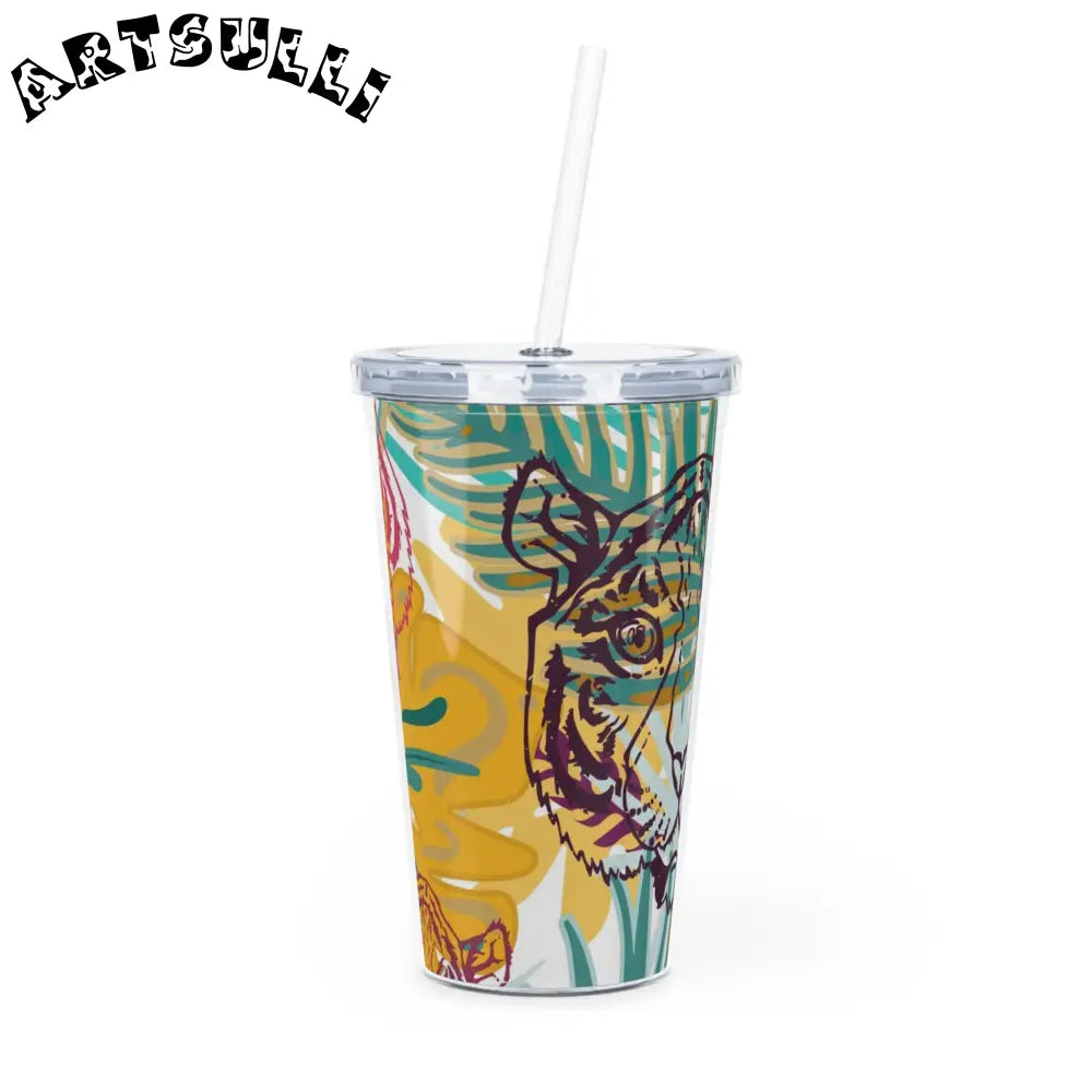 JAKKOUTTHEBXX Tropical Jungle Tigers Brown and Green Plastic Tumbler