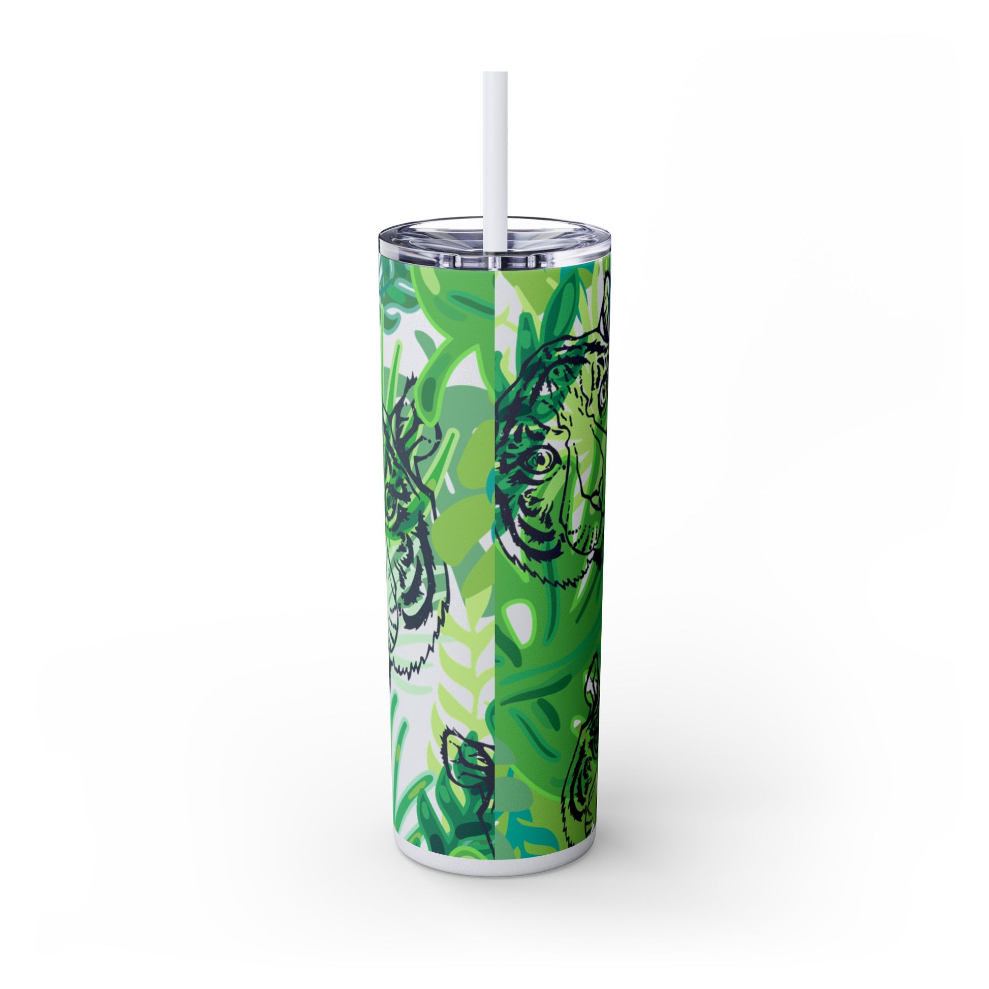 Tropical Jungle Tigers Green Skinny Tumbler with Straw, 20oz, Artsulli - Art is Long, Life is Short, Mug, , , , , , , 