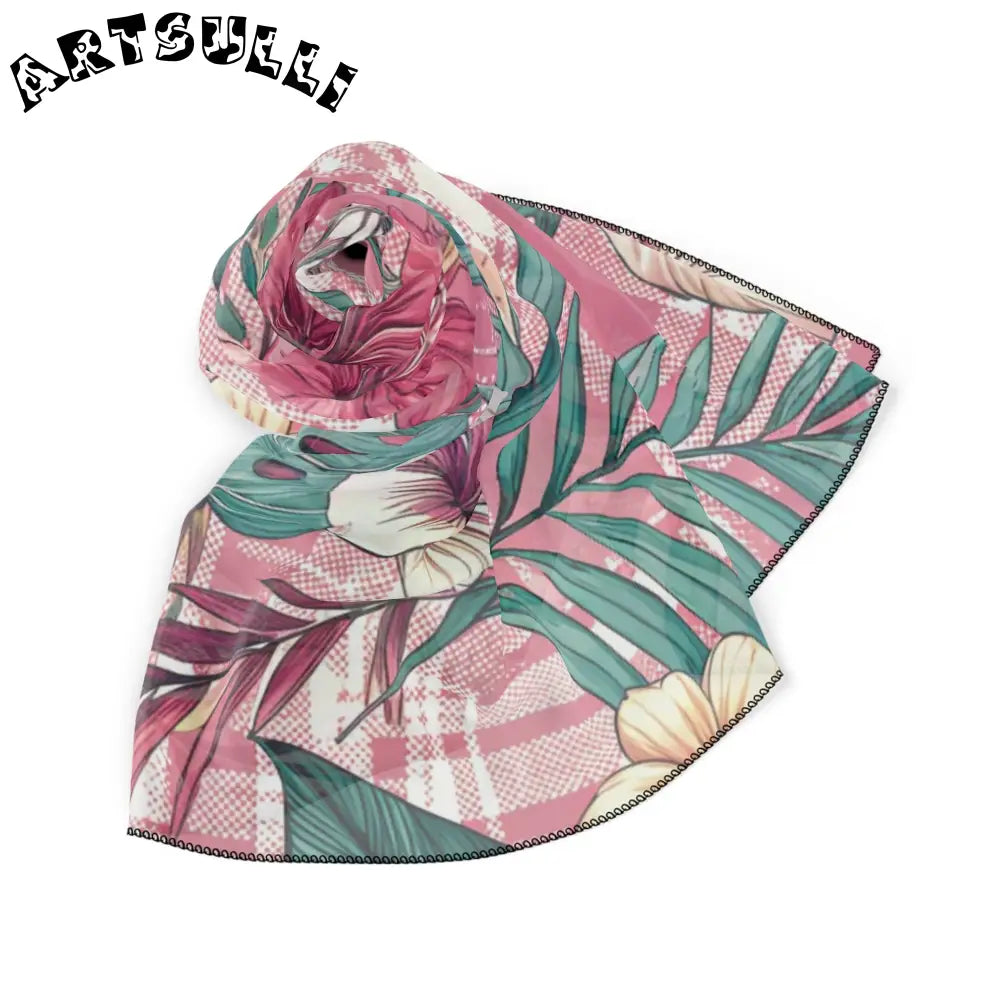 JAKKOUTTHEBXX Plaid x Floral Pink and Green Poly Scarf JAKKOUTTHEBXX