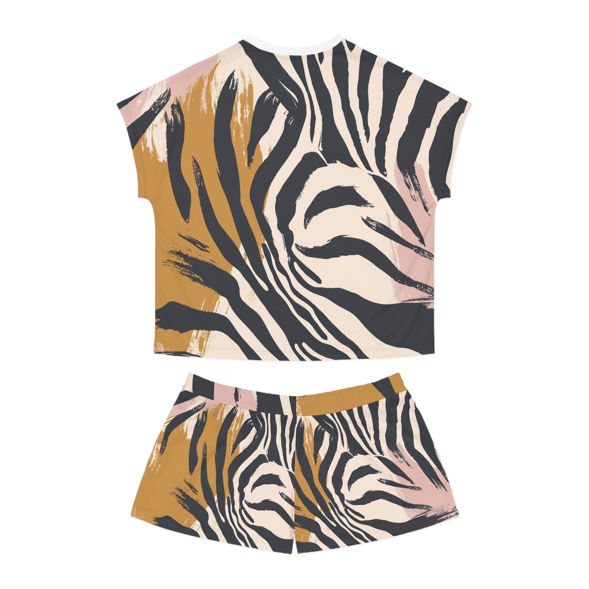 Zebra Brush Strokes Women's Short Pajama Set (AOP), Artsulli - Art is Long, Life is Short, All Over Prints, , , , , , , 
