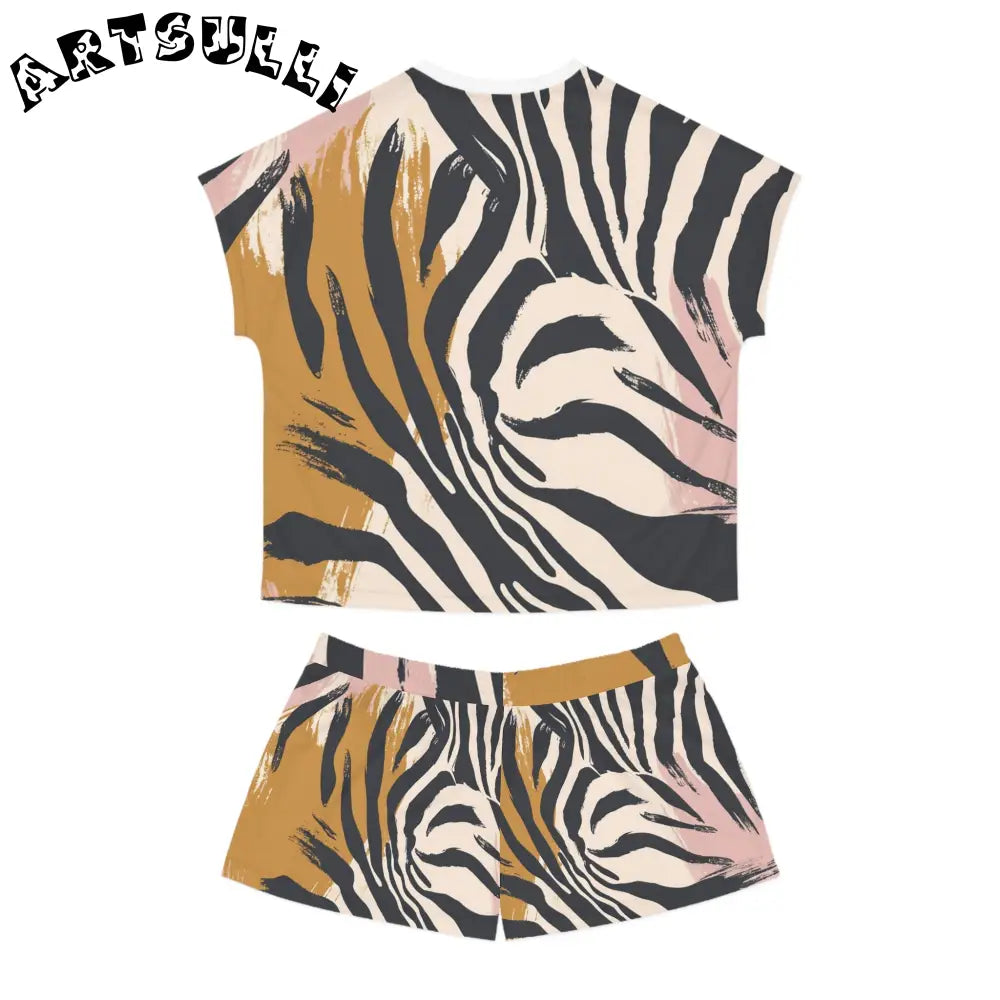 JAKKOUTTHEBXX Art Printed Zebra Short Pajama Set Abstract Animal
