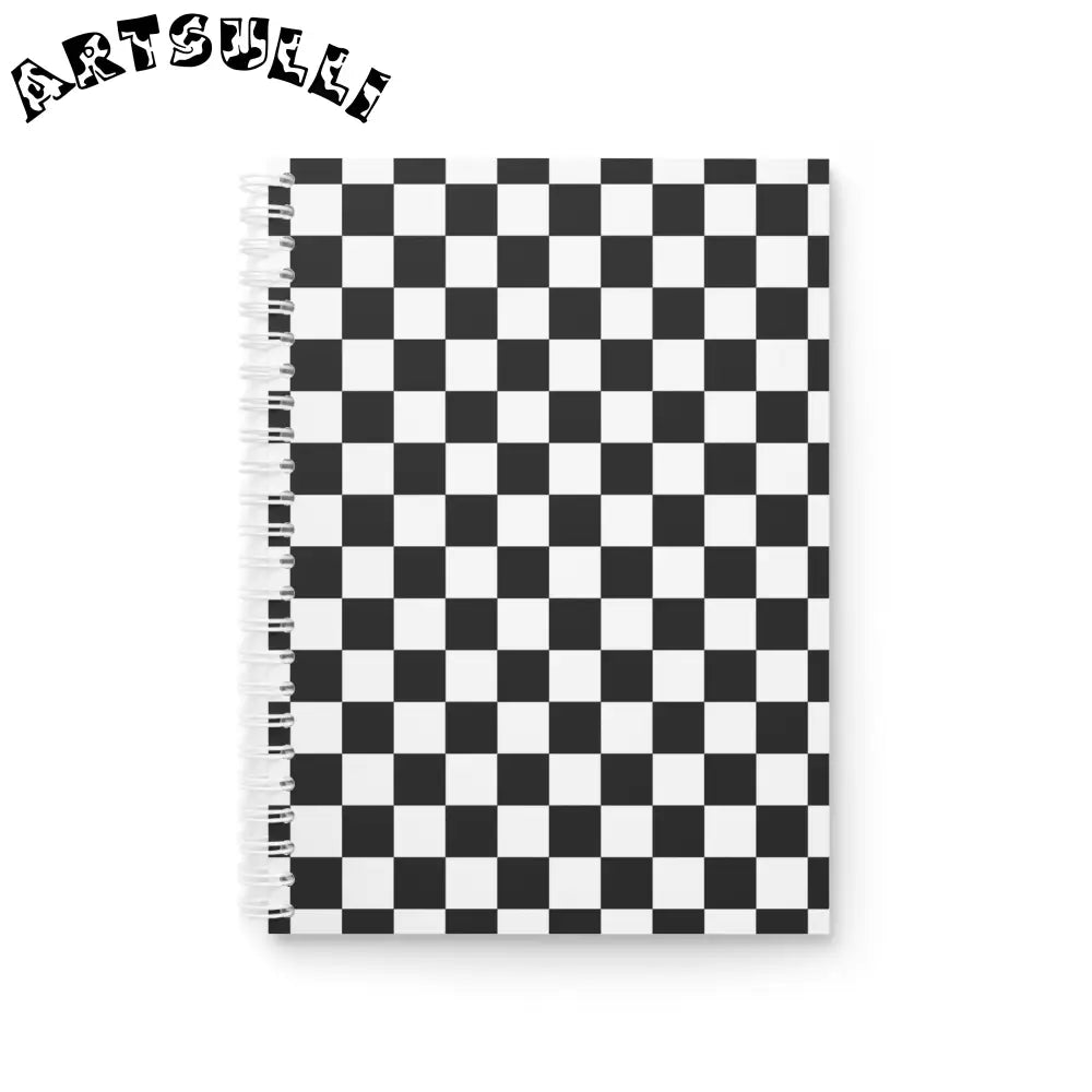 JAKKOUTTHEBXX Checkerboard White and Black Spiral Notebook
