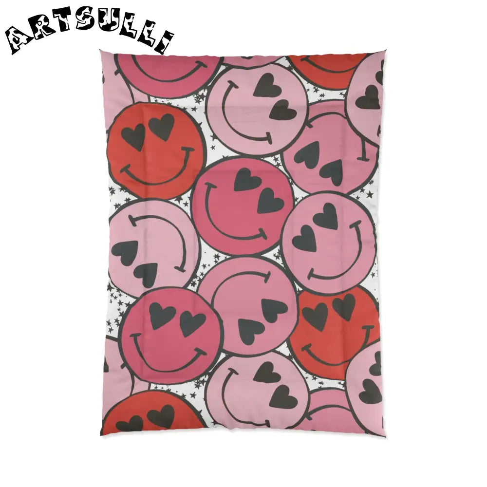 JAKKOUTTHEBXX Smiley Face x Heart Eyes Pink and Red Comforter