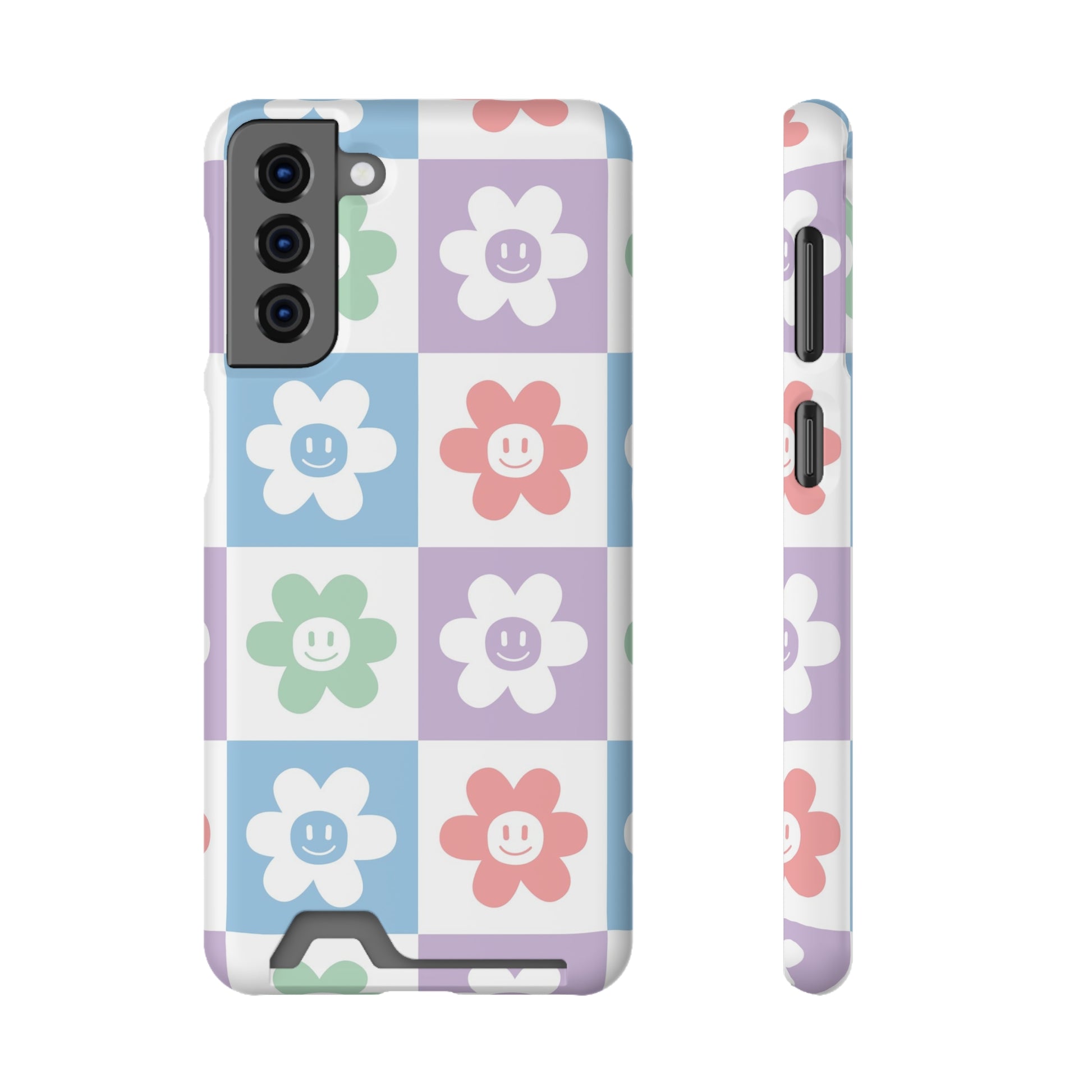 Chessboard x Smiley Face Flowers Multi-Color Phone Case With Card Holder, Artsulli - Art is Long, Life is Short, Phone Case, Size, Samsung Galaxy S21 Plus, Surface, Matte, Shape, Without gift packaging, 31547758050628907495