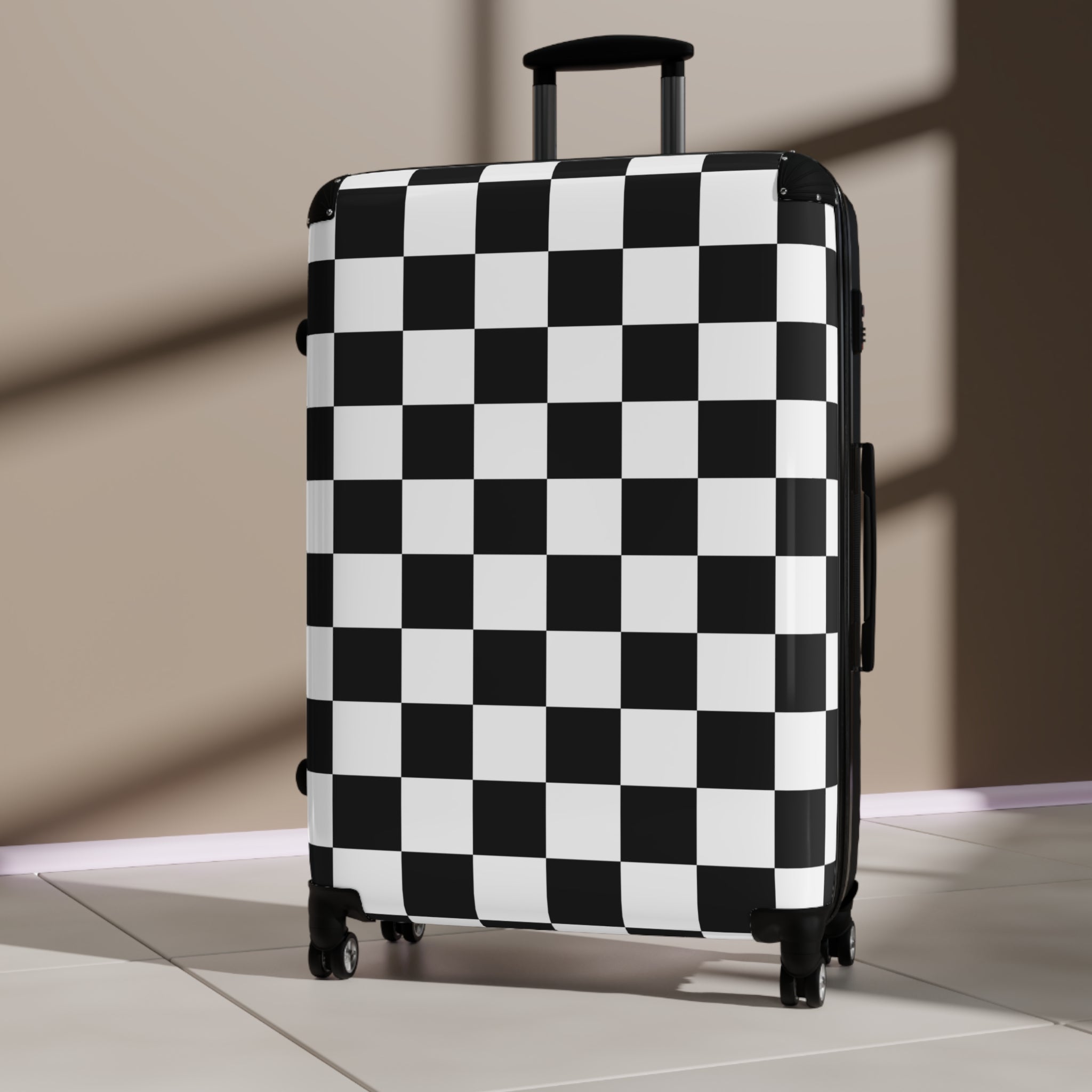 Checkerboard Black and White Suitcase, Artsulli - Art is Long, Life is Short, Bags, , , , , , , 