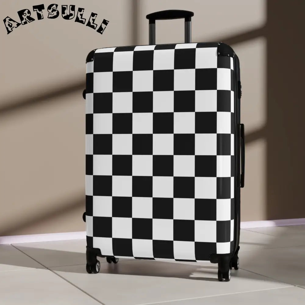 JAKKOUTTHEBXX Checkerboard Black and White Suitcase JAKKOUTTHEBXX