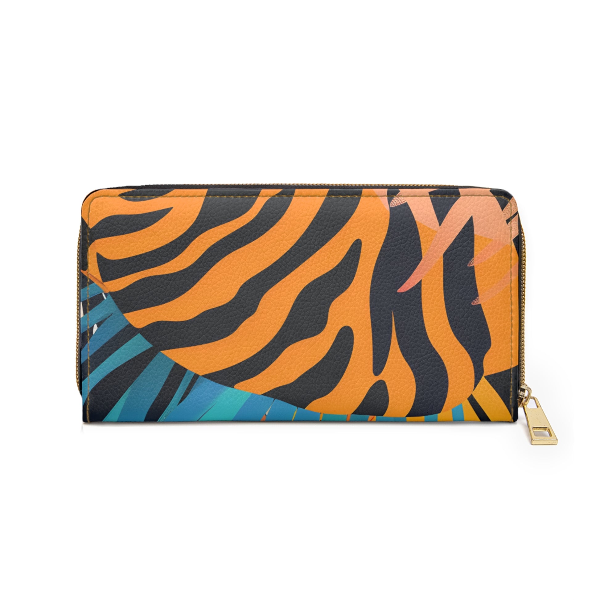 Palm Leaves x Zebra Stripes x Tiger Stripes Orange and Blue Zipper Wallet, Artsulli - Art is Long, Life is Short, Accessories, , , , , , , 