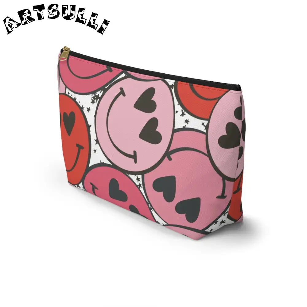JAKKOUTTHEBXX Smiley Face x Heart Eyes Pink and Red Accessory Pouch
