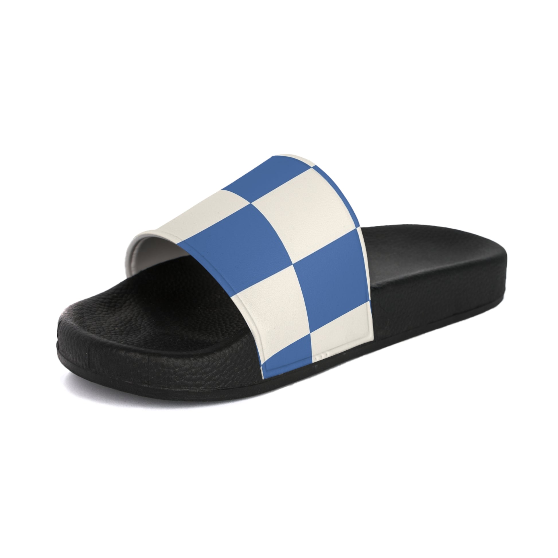 Checkerboard Blue Women's Slide Sandals, Artsulli - Art is Long, Life is Short, Shoes, , , , , , , 