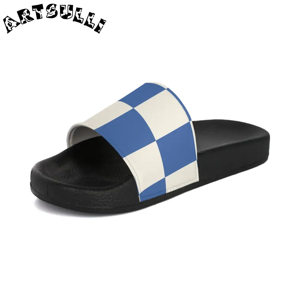 JAKKOUTTHEBXX Checkerboard Blue Women’s Slide Sandals JAKKOUTTHEBXX