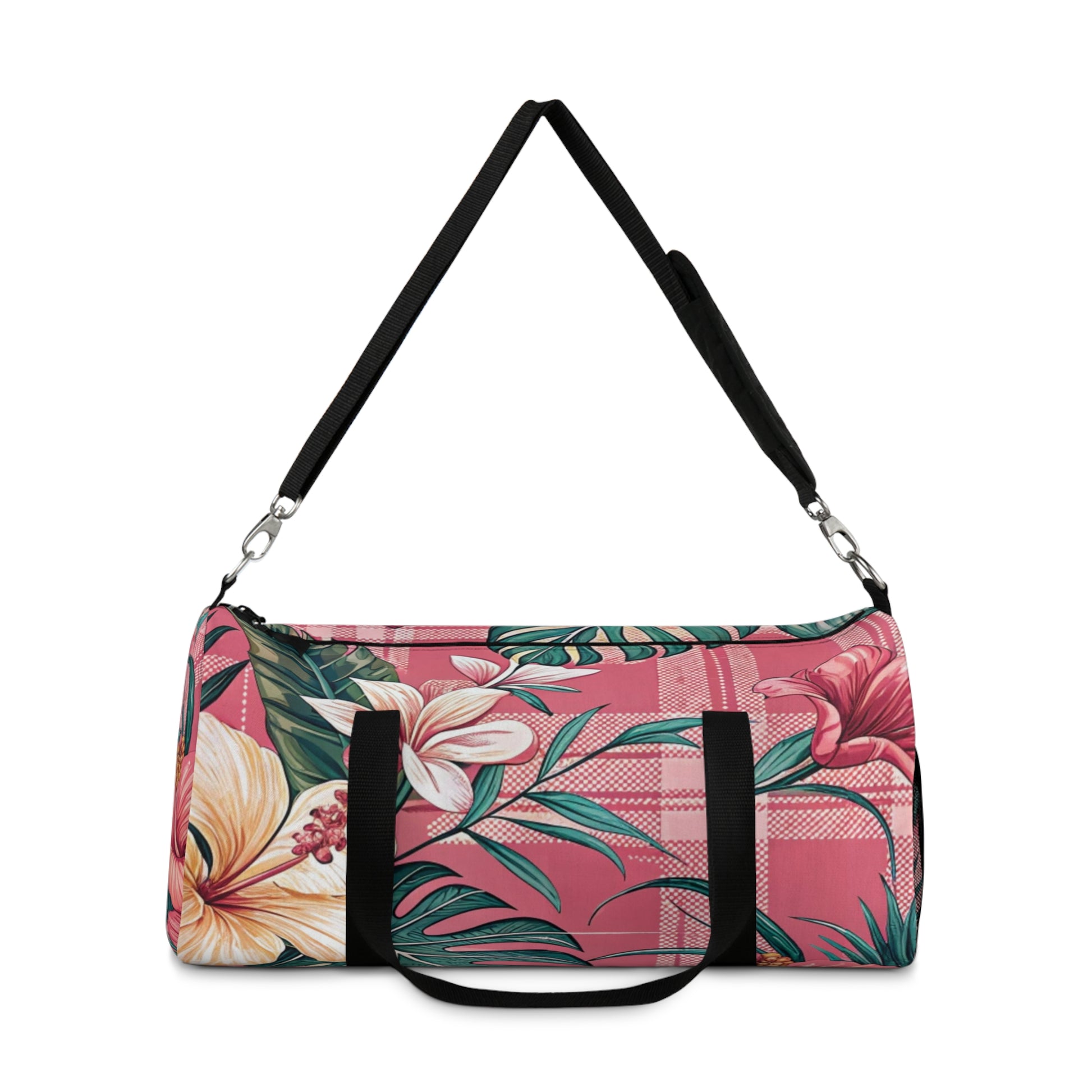 Plaid x Floral Burgundy and Green Duffel Bag, Artsulli - Art is Long, Life is Short, Bags, , , , , , , 