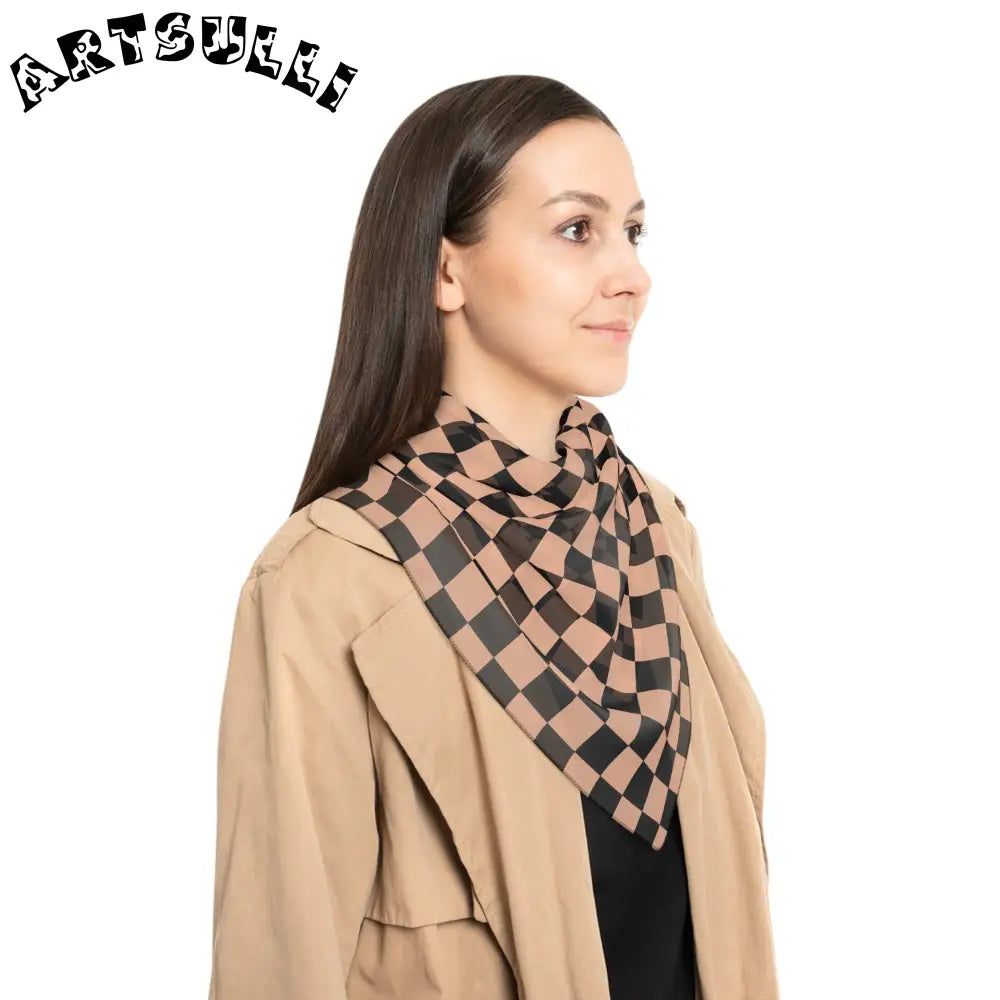 JAKKOUTTHEBXX Checkerboard II Soft Orange and Black Poly Scarf
