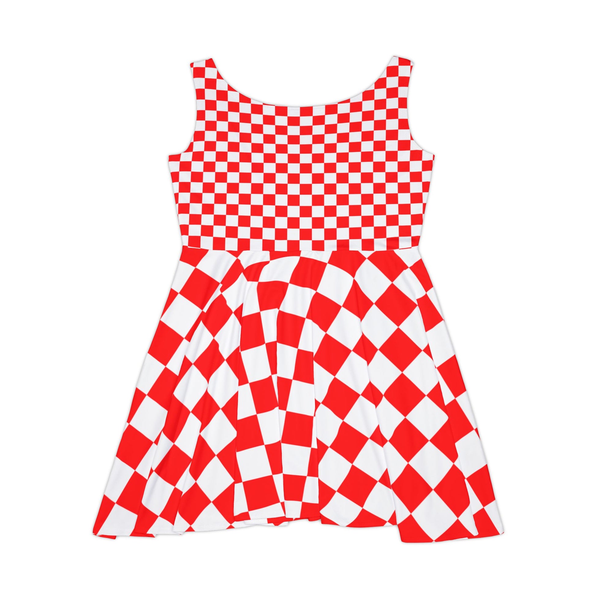 Checkerboard Red and White Women's Skater Dress (AOP), Artsulli - Art is Long, Life is Short, All Over Prints, , , , , , , 