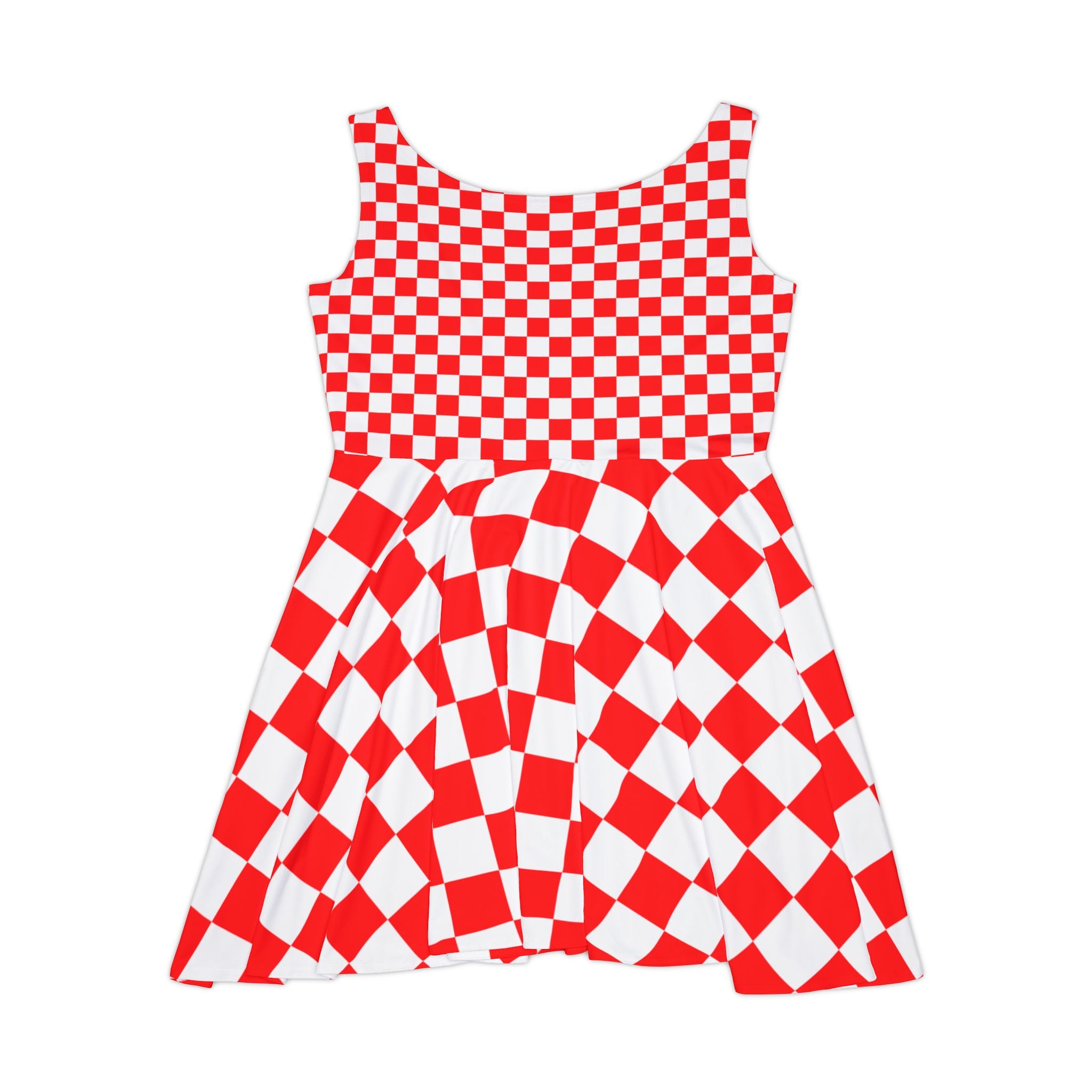 Checkerboard Red and White Women's Skater Dress (AOP), Artsulli - Art is Long, Life is Short, All Over Prints, , , , , , , 