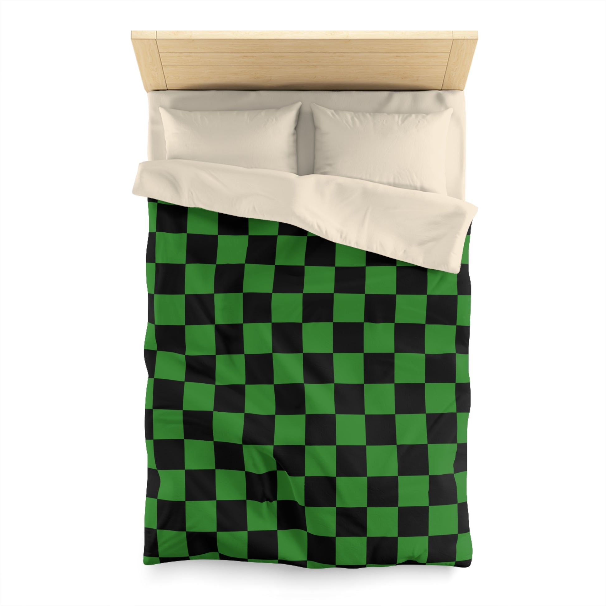 Checkerboard Green and Black Microfiber Duvet Cover, Artsulli - Art is Long, Life is Short, Home Decor, , , , , , , 