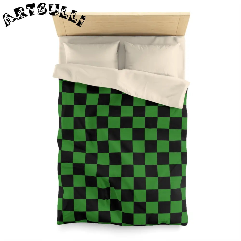 JAKKOUTTHEBXX Checkerboard Green and Black Microfiber Duvet Cover