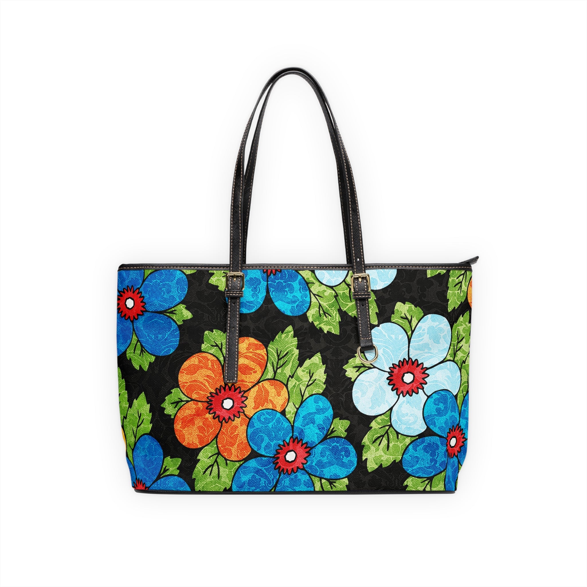 Groovy Black Floral Kl II PU Leather Shoulder Bag, Artsulli - Art is Long, Life is Short, Bags, Size, 17" x 11", Color, Black, , , 16070645068421545115