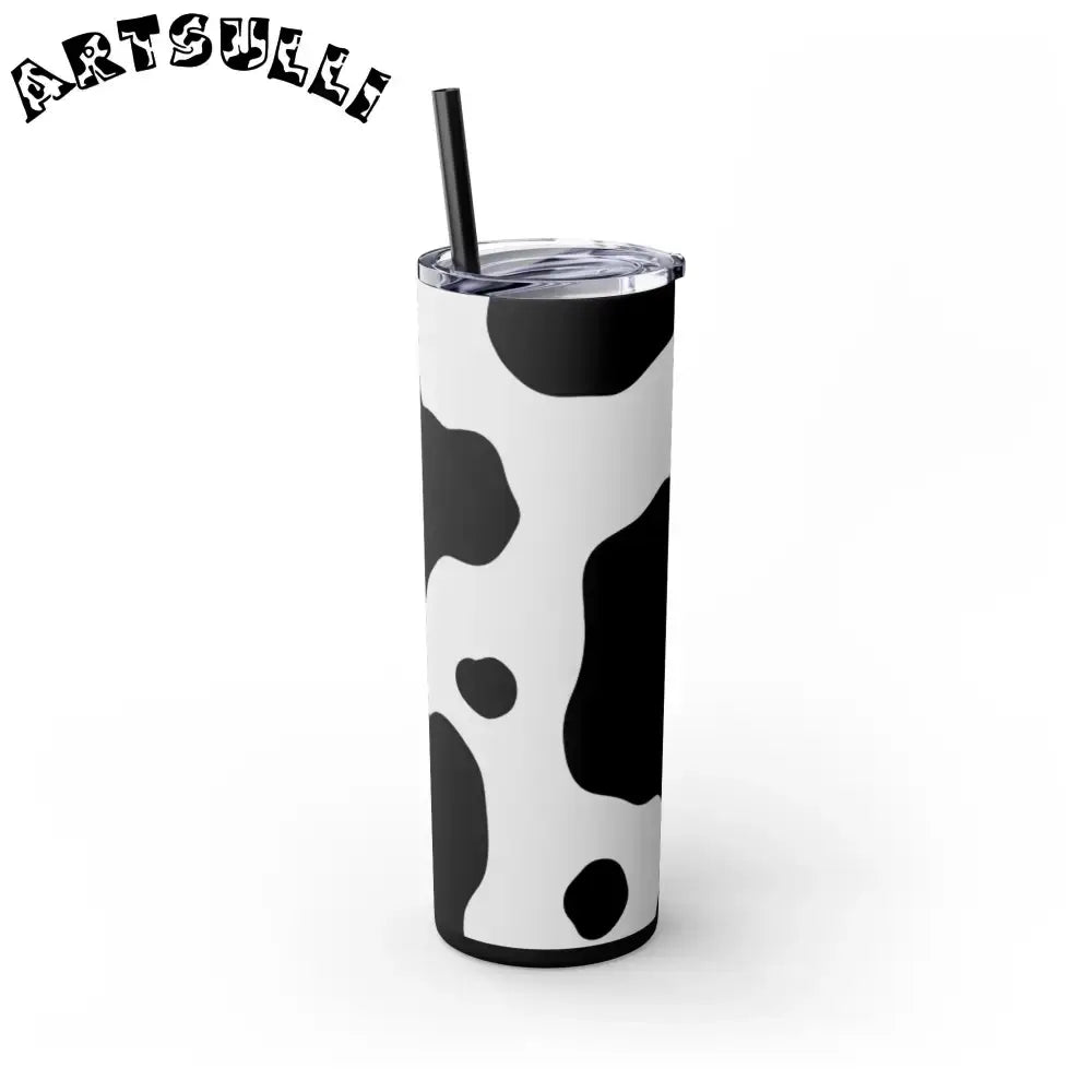 JAKKOUTTHEBXX White cow print skinny tumbler with clear lid