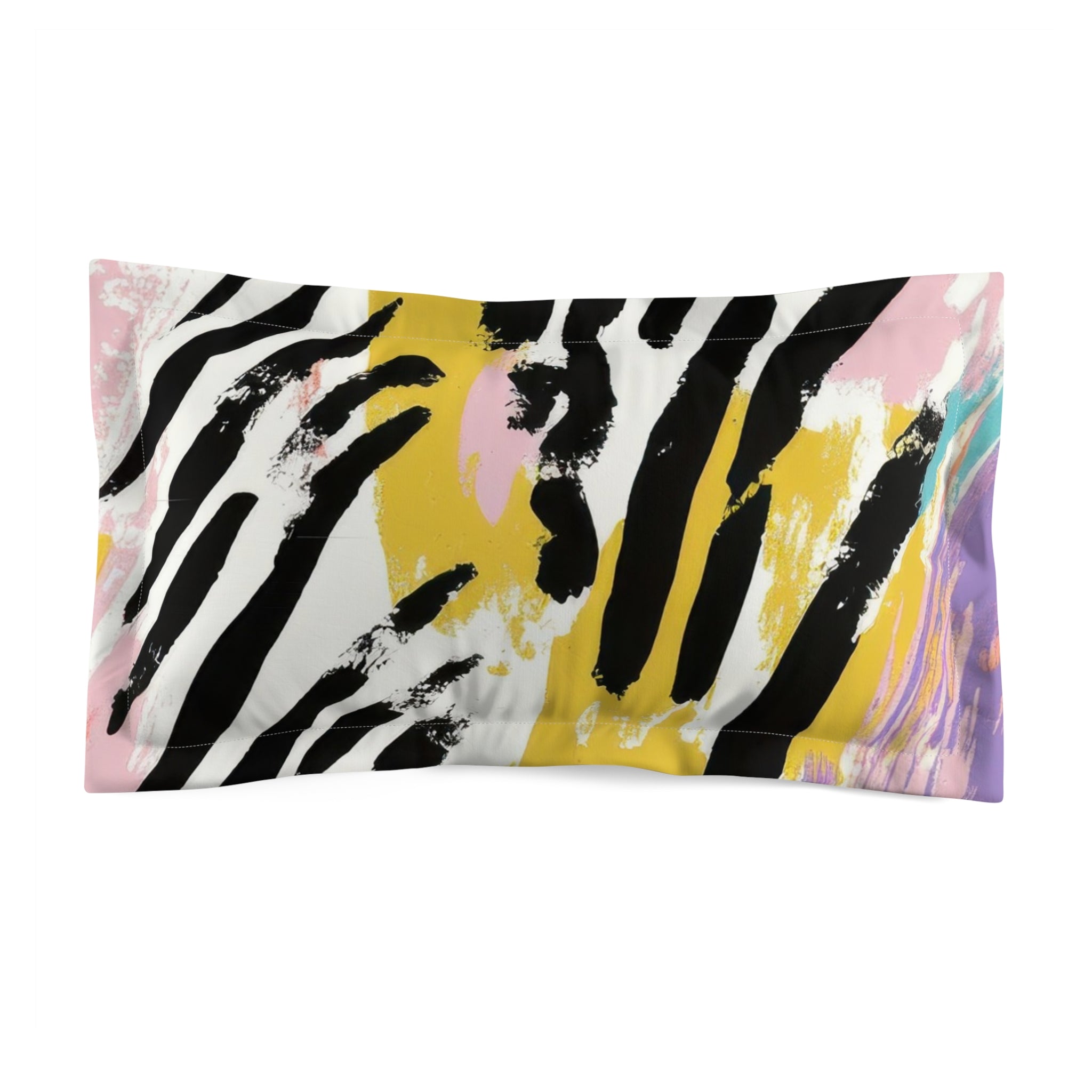 Wild Zebra Stripes x Paint Brush Strokes Multi-Color Microfiber Pillow Sham, Artsulli - Art is Long, Life is Short, Home Decor, Size, King, , , , , 15921980269389