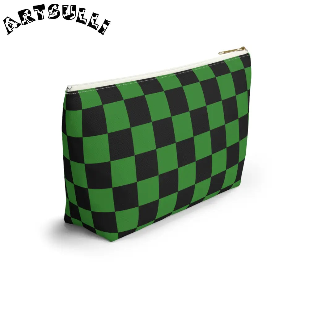 JAKKOUTTHEBXX Checkerboard Green and Black Accessory Pouch w