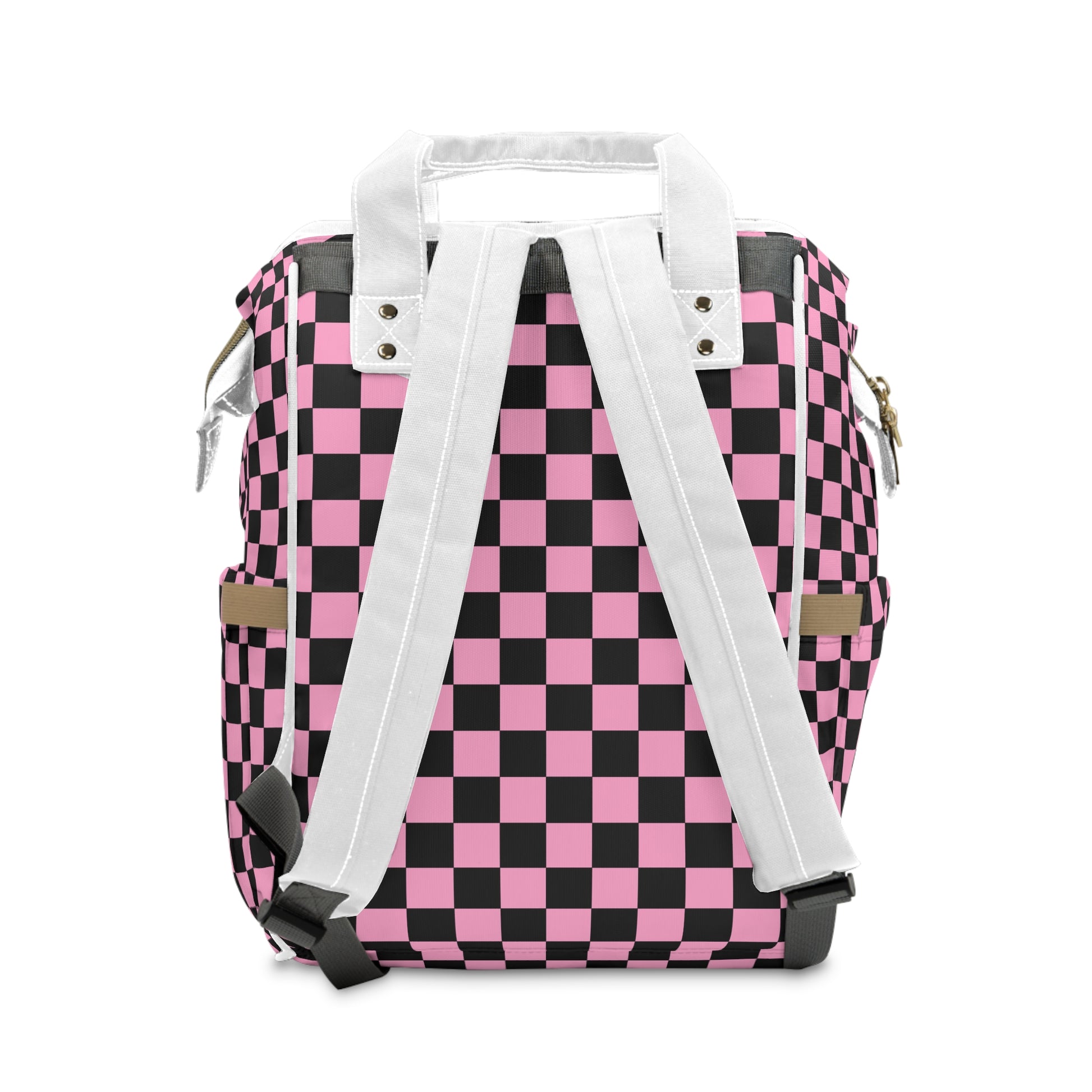Checkerboard Black and Pink Multifunctional Diaper Backpack, Artsulli - Art is Long, Life is Short, Bags, , , , , , , 
