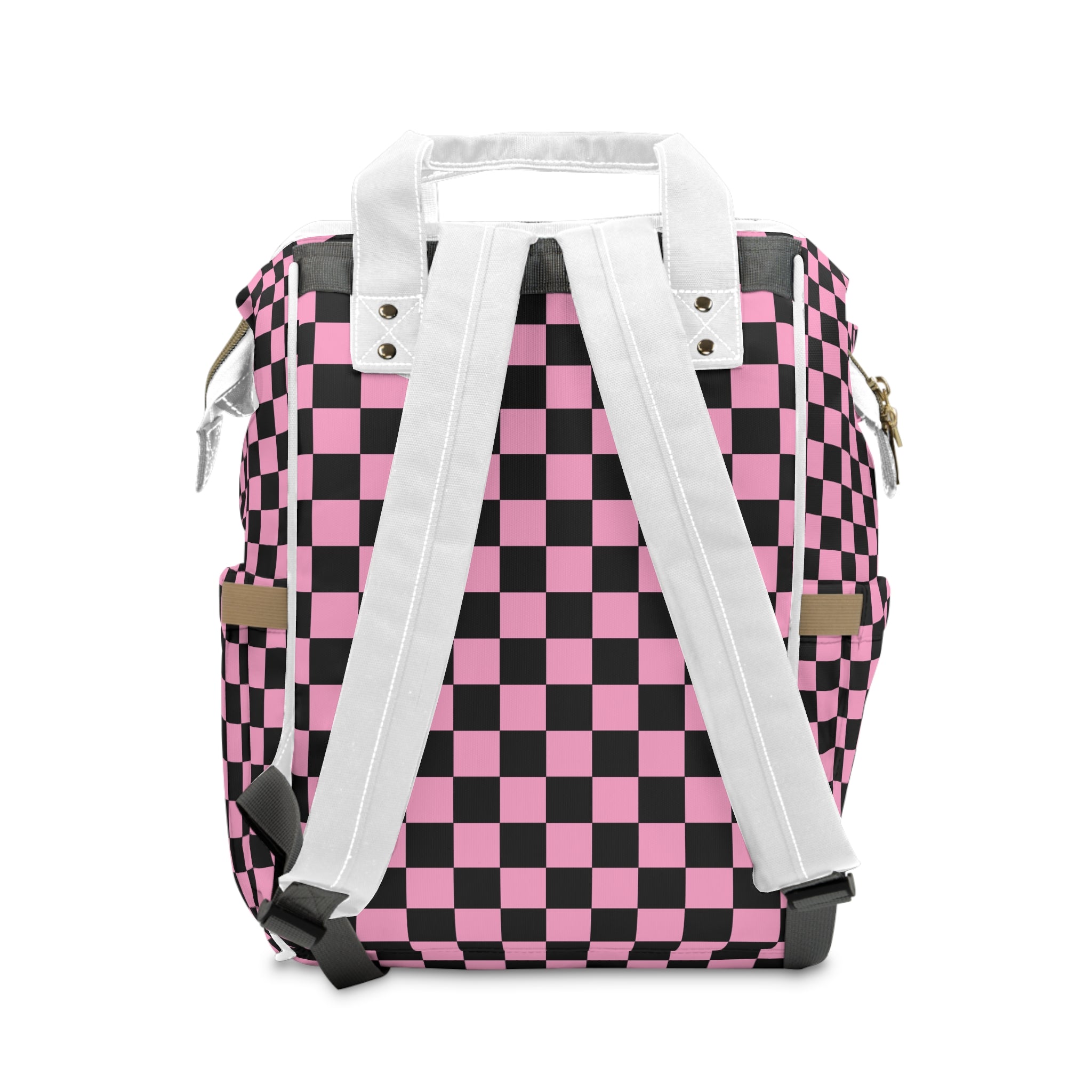 Checkerboard Black and Pink Multifunctional Diaper Backpack, Artsulli - Art is Long, Life is Short, Bags, , , , , , , 