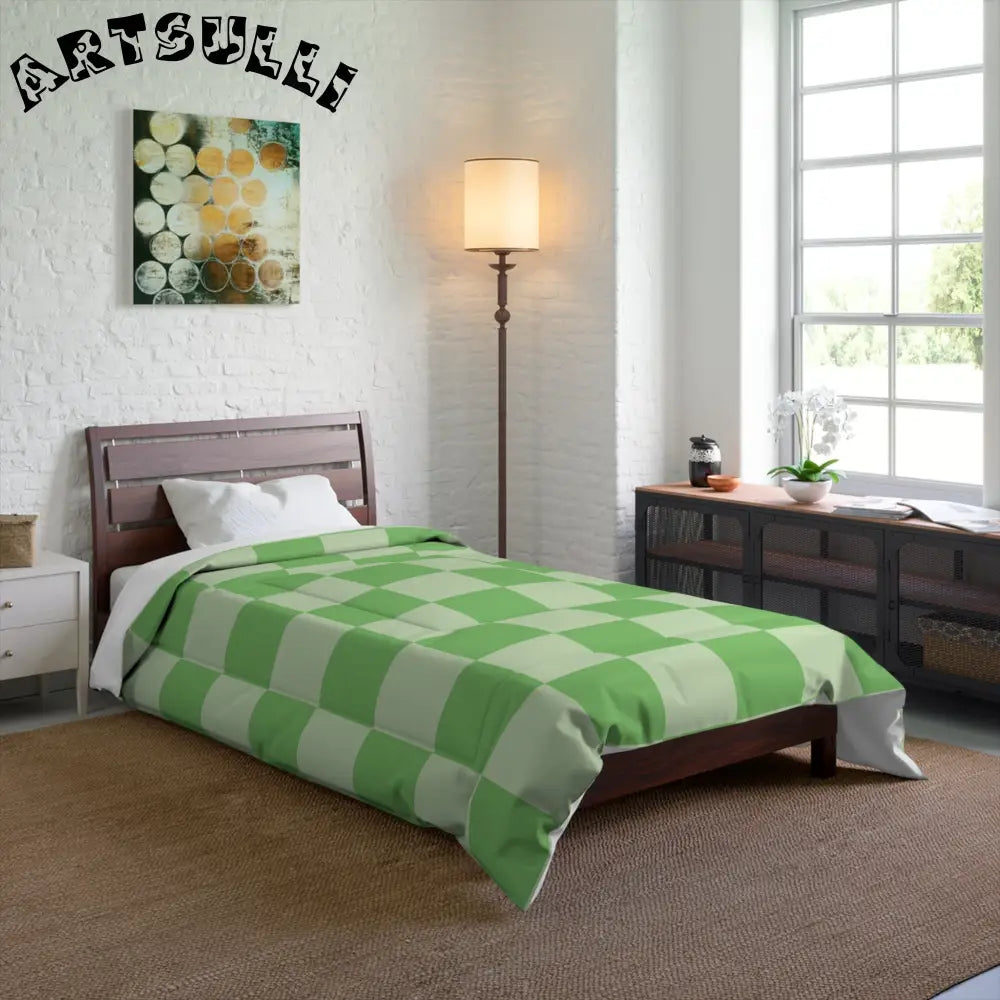 JAKKOUTTHEBXX Checkerboard Green Comforter JAKKOUTTHEBXX Artsulli