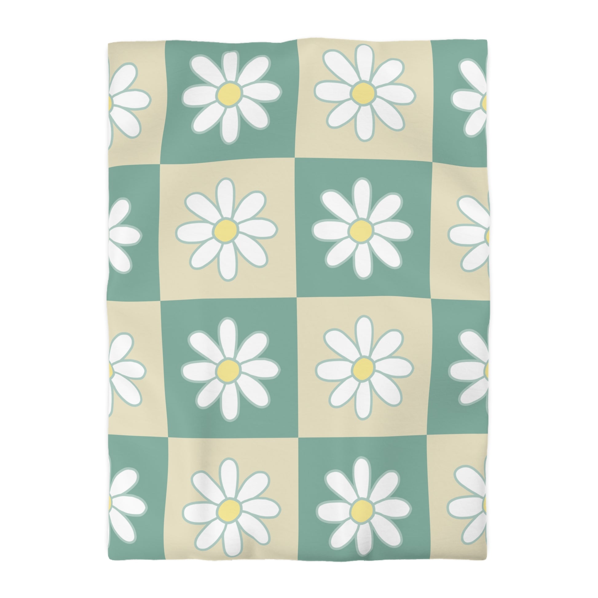 Retro Daisy Checkerboard Green and Tan Microfiber Duvet Cover, Artsulli - Art is Long, Life is Short, Home Decor, Size, Twin XL, Color, White, , , 19425161056242065538