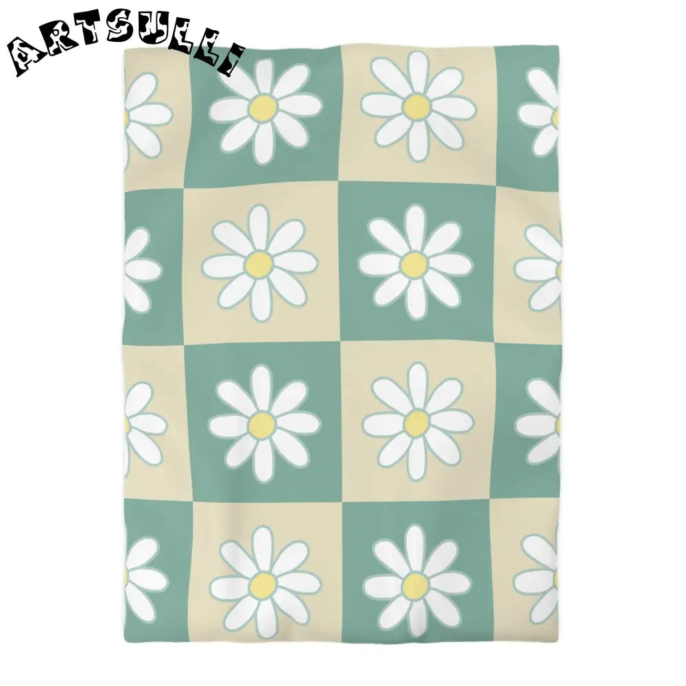 JAKKOUTTHEBXX Retro Daisy Checkerboard Green and Tan Microfiber