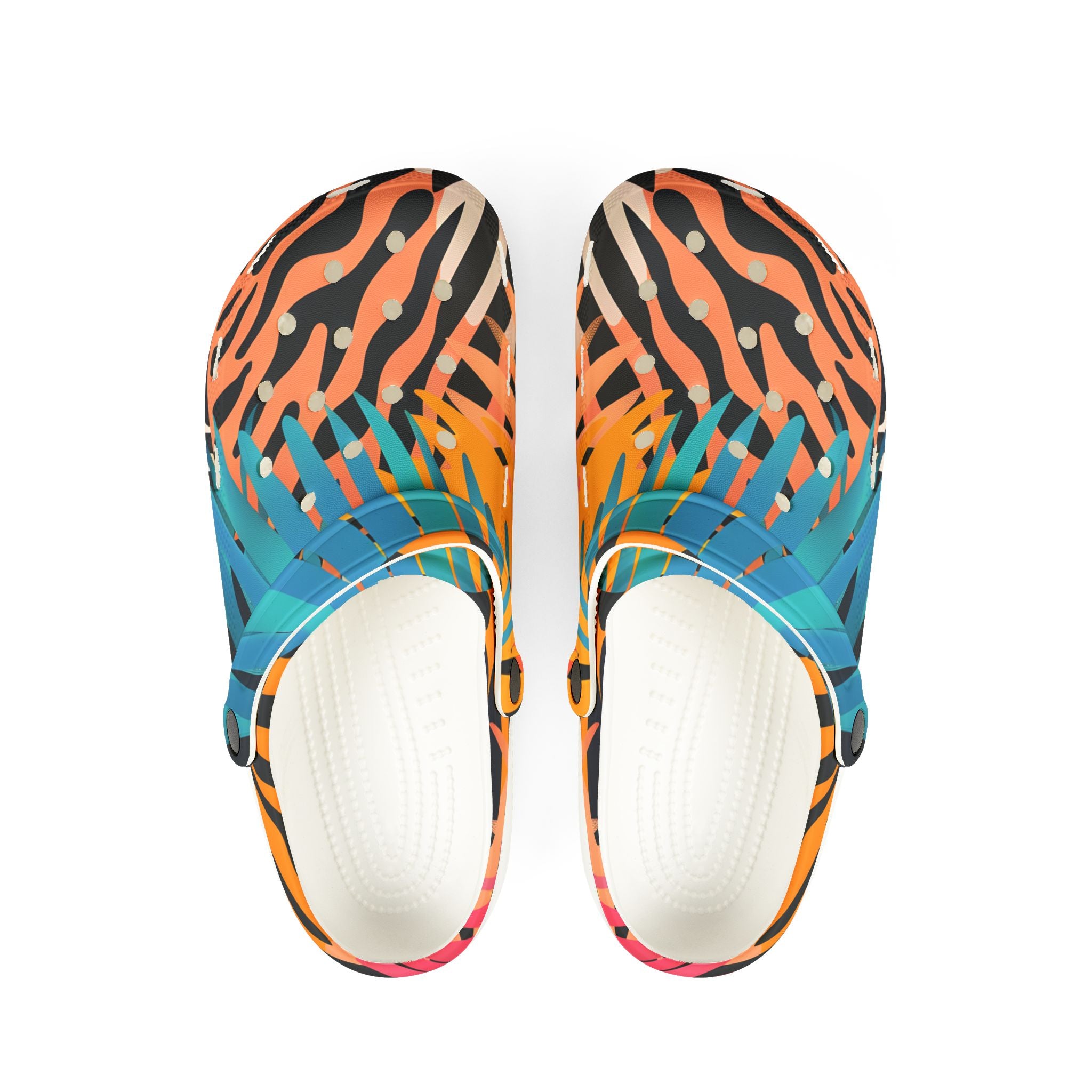 Palm Leaves x Zebra Stripes Multi-Color EVA Foam Rubber Shoes (AOP), Artsulli - Art is Long, Life is Short, Shoes, Size, US 6 (Women's), Color, White, , , 88117662154163